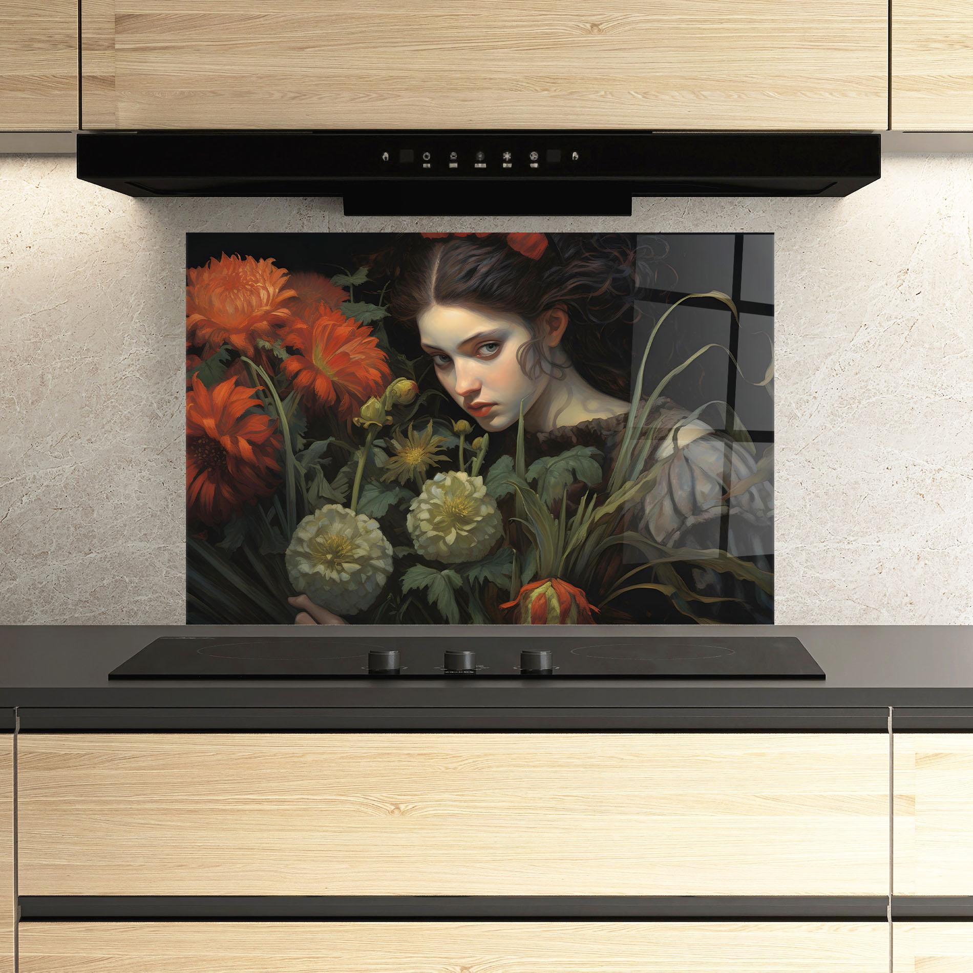 Panou Sticla Bucatarie Vintage Flowers mockup 3