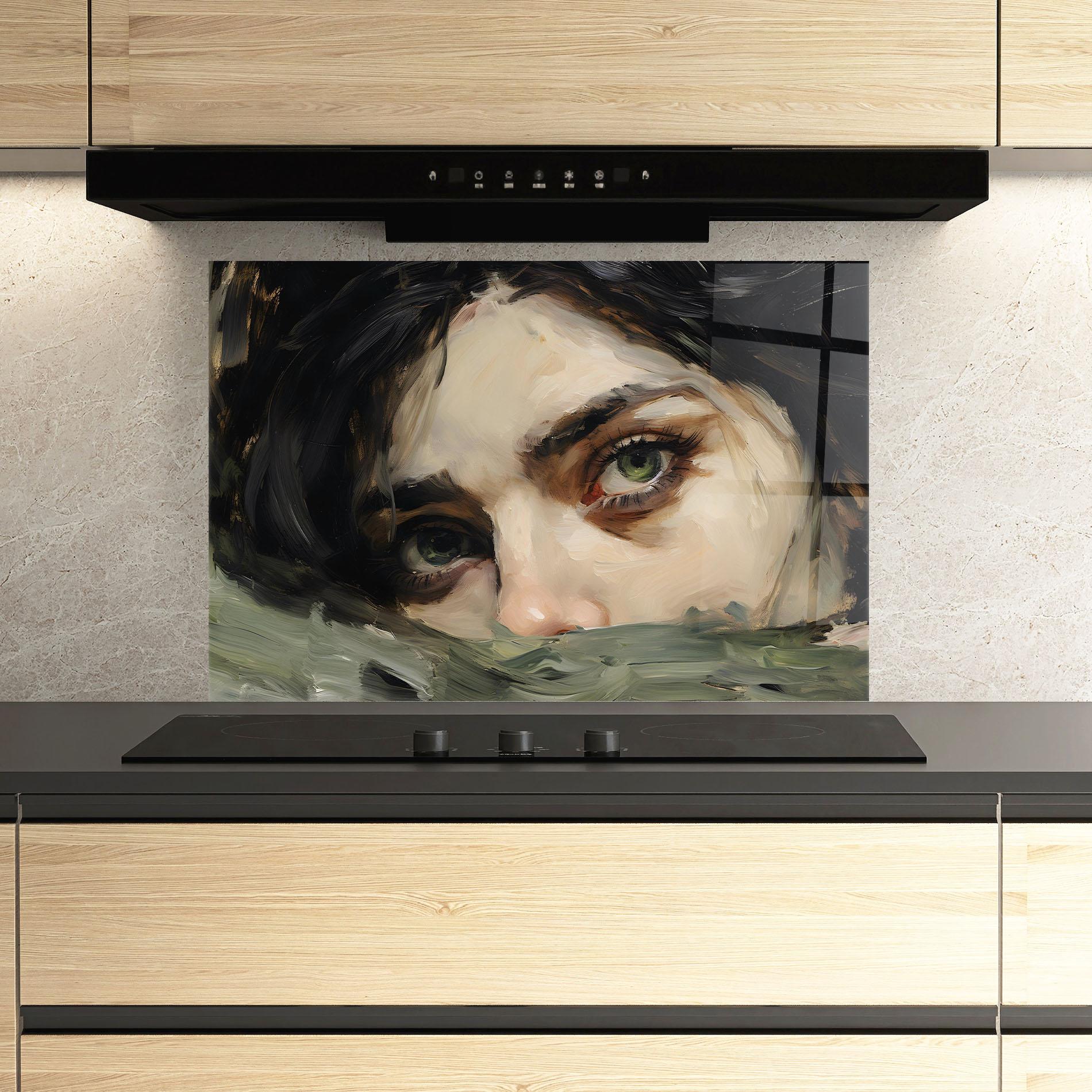 Panou Sticla Bucatarie Vintage Green Eyes Art mockup 3