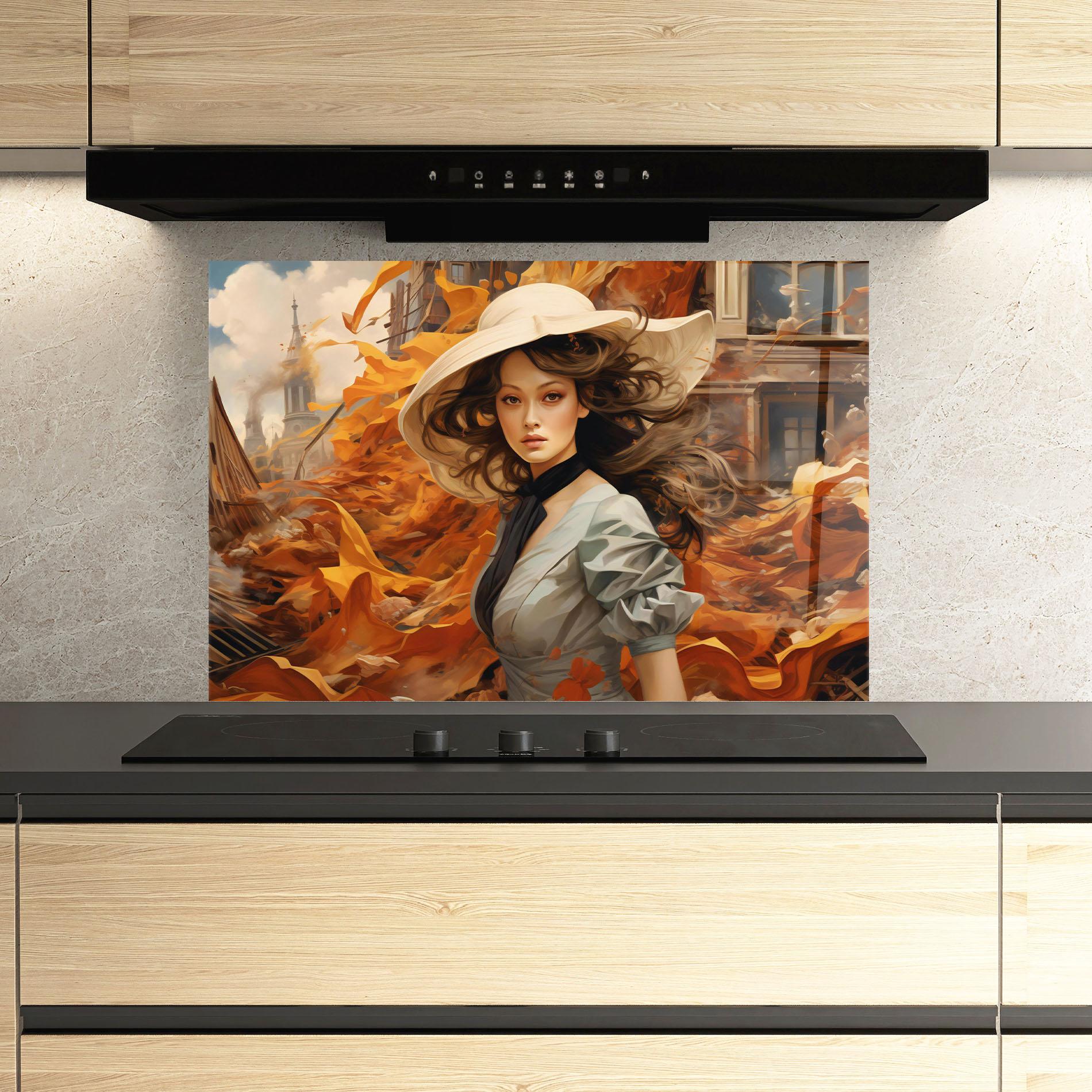 Panou Sticla Bucatarie Vintage Outfit On Orange mockup 3