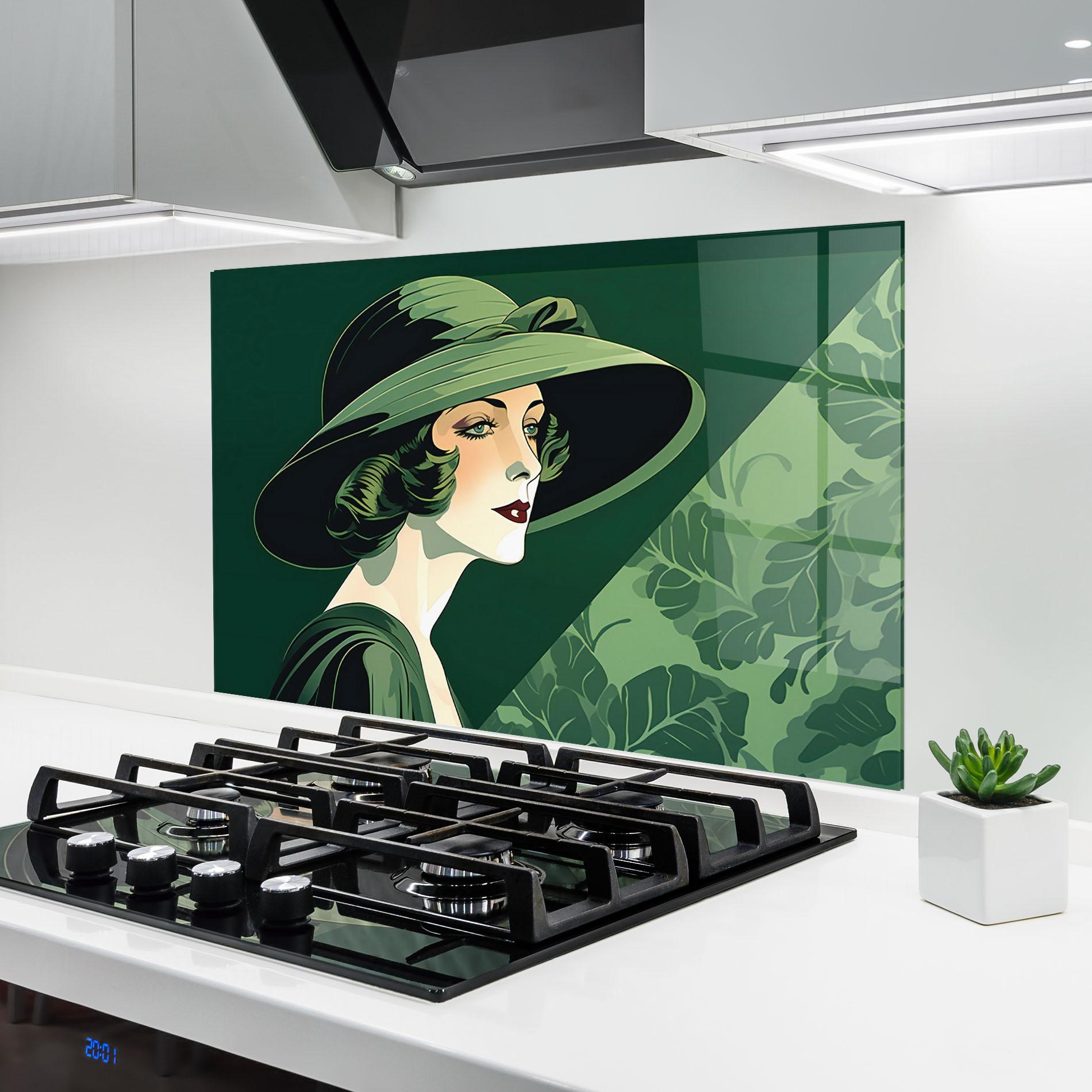 Panou Sticla Bucatarie Green Woman Painting mockup 6