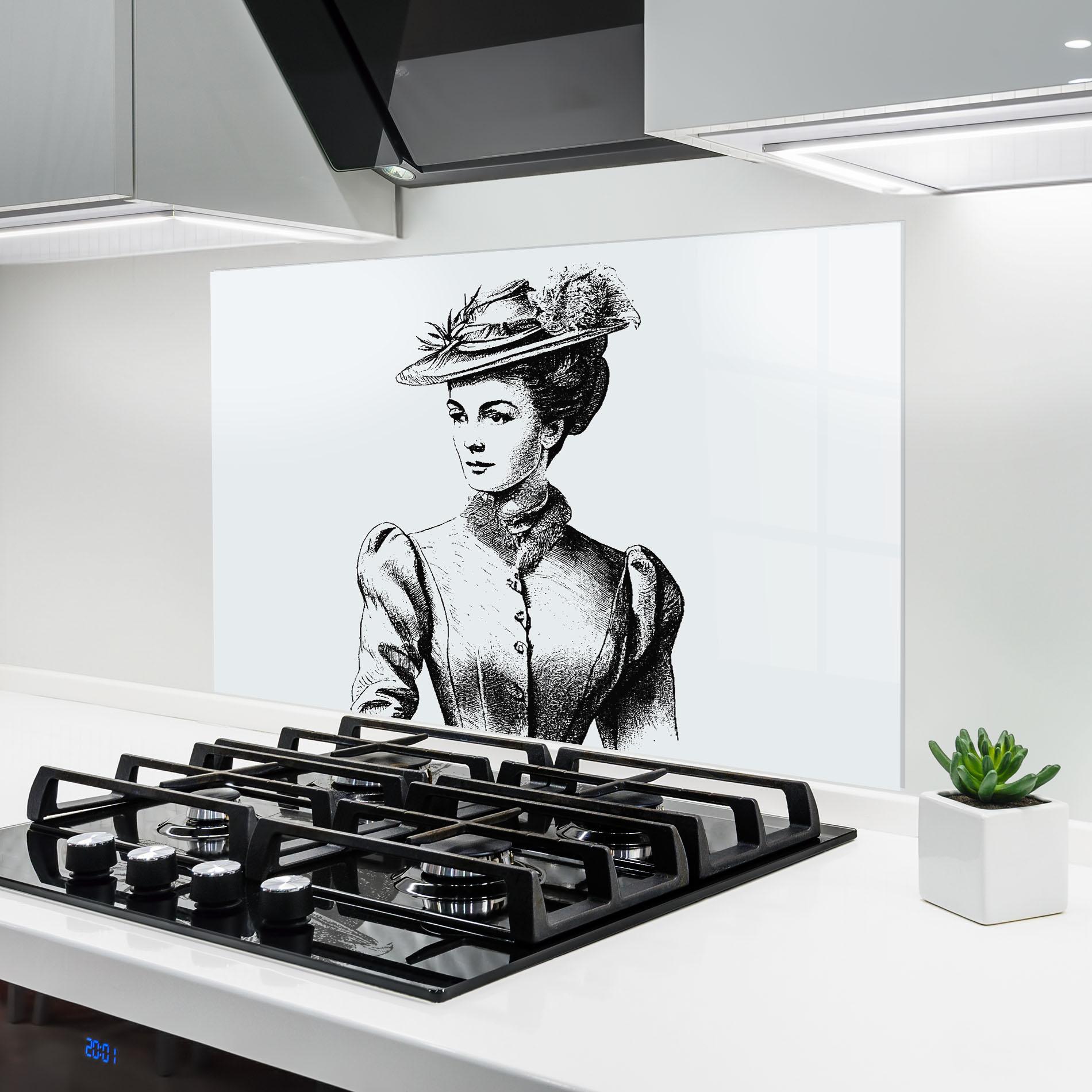 Panou Sticla Bucatarie Noble Lady Hat mockup 6