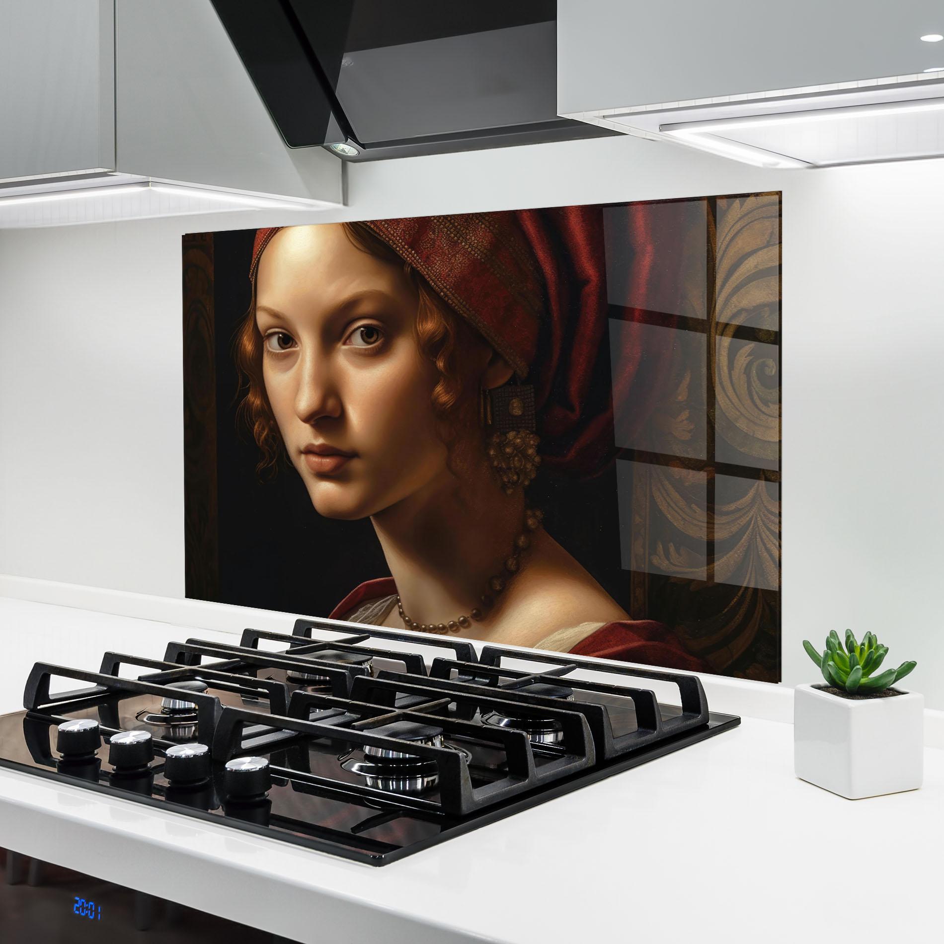 Panou Sticla Bucatarie Red Hair Woman Art mockup 6