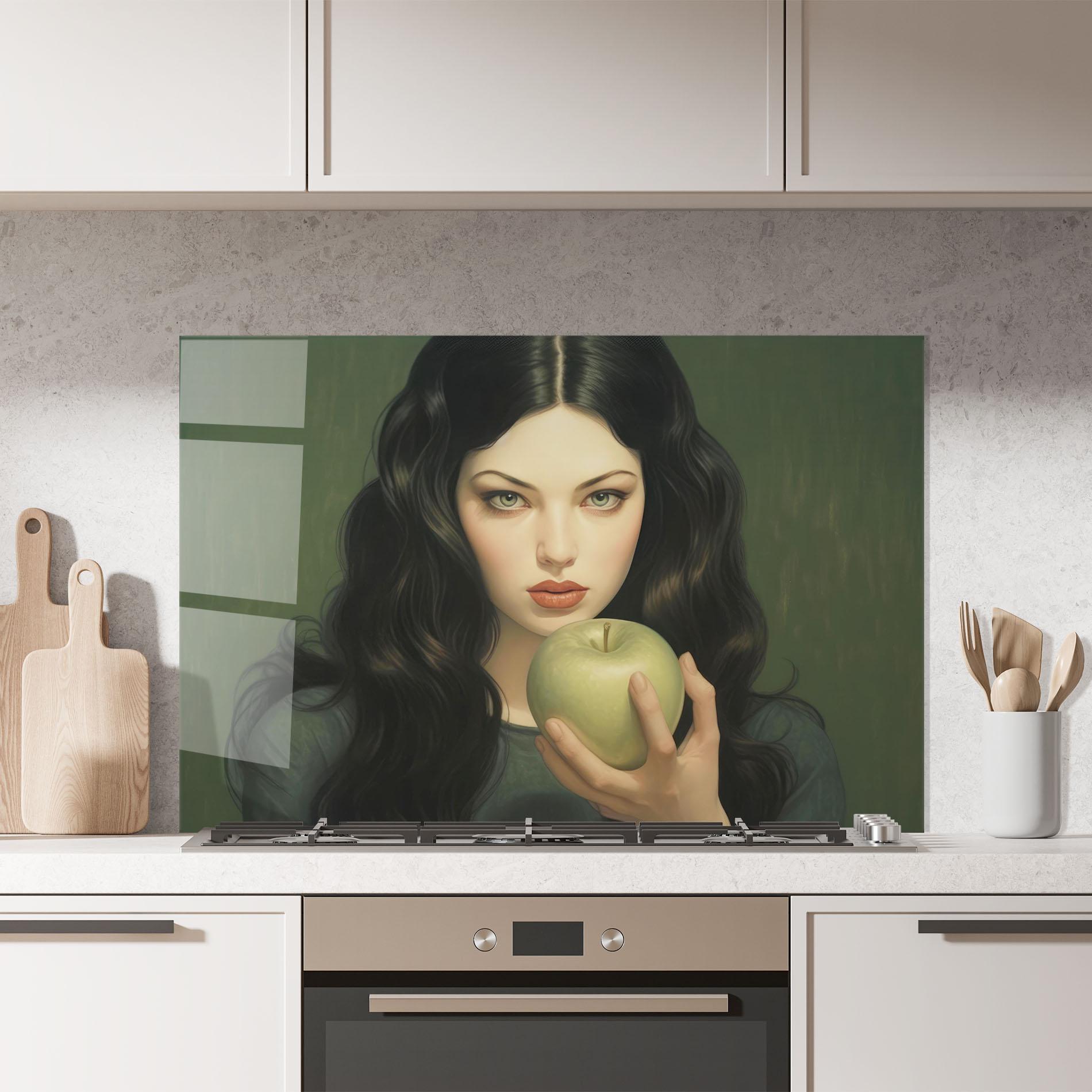 Panou Sticla Bucatarie Green Apple Painting mockup 7