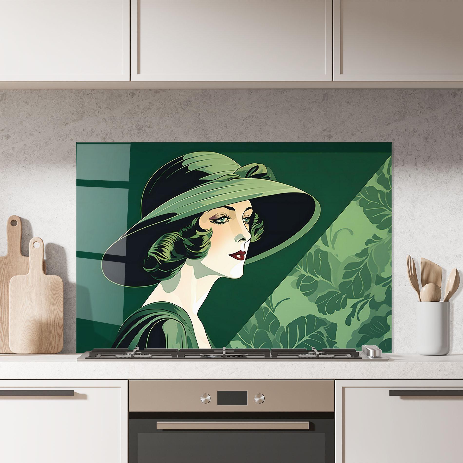 Panou Sticla Bucatarie Green Woman Painting mockup 7