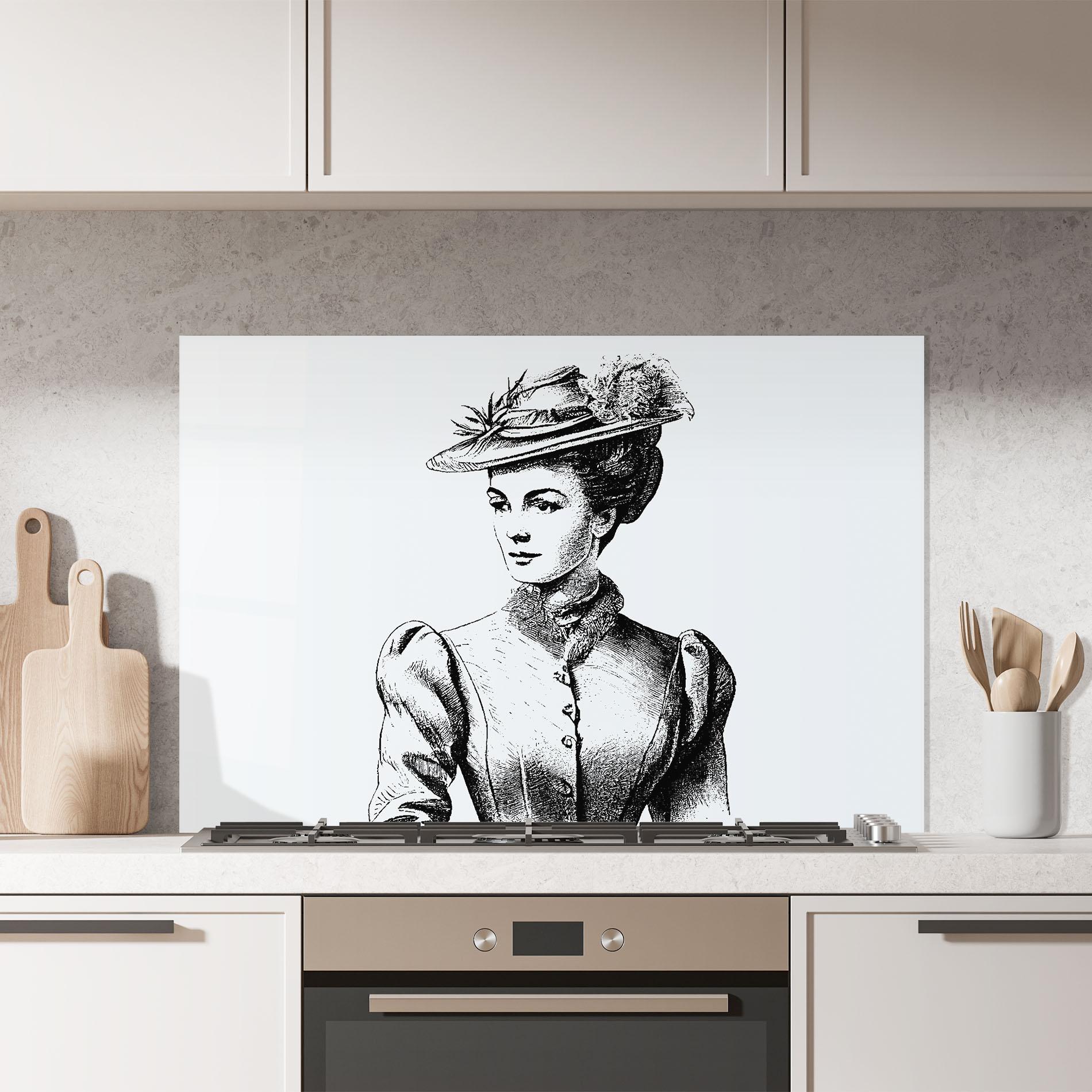 Panou Sticla Bucatarie Noble Lady Hat mockup 7