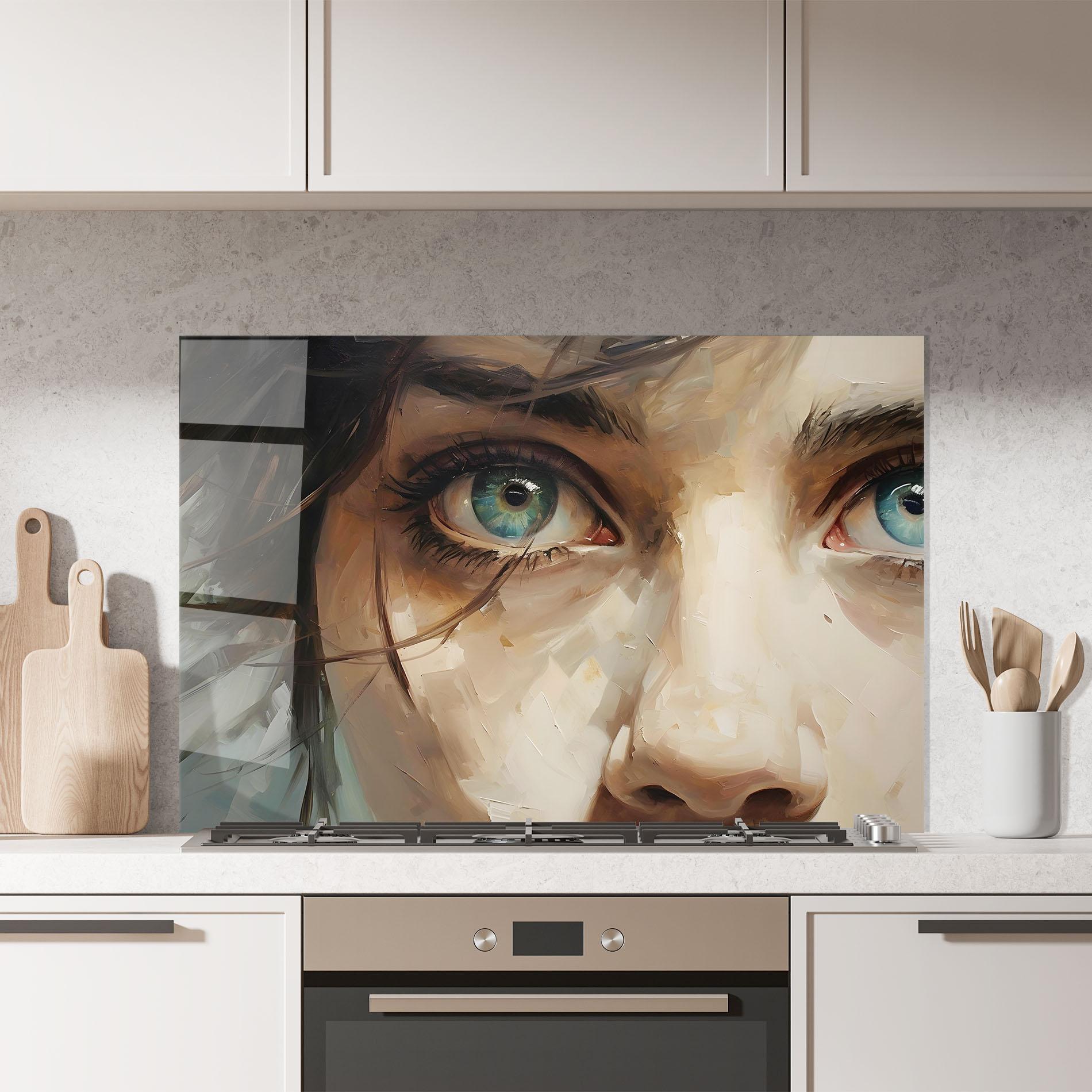 Panou Sticla Bucatarie Vintage Blue Eyes Art mockup 7