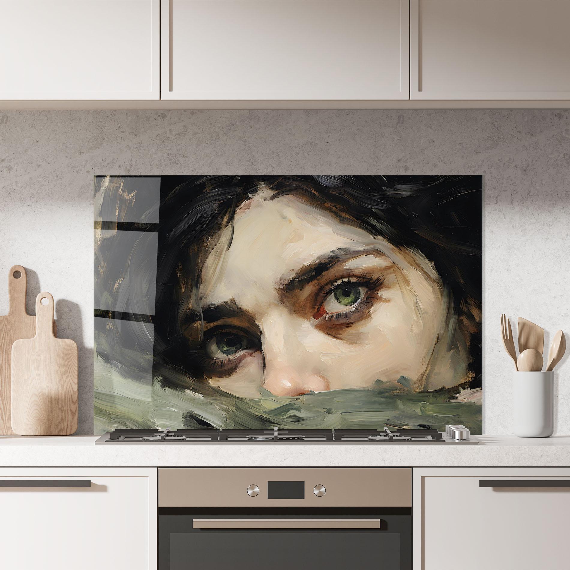 Panou Sticla Bucatarie Vintage Green Eyes Art mockup 7