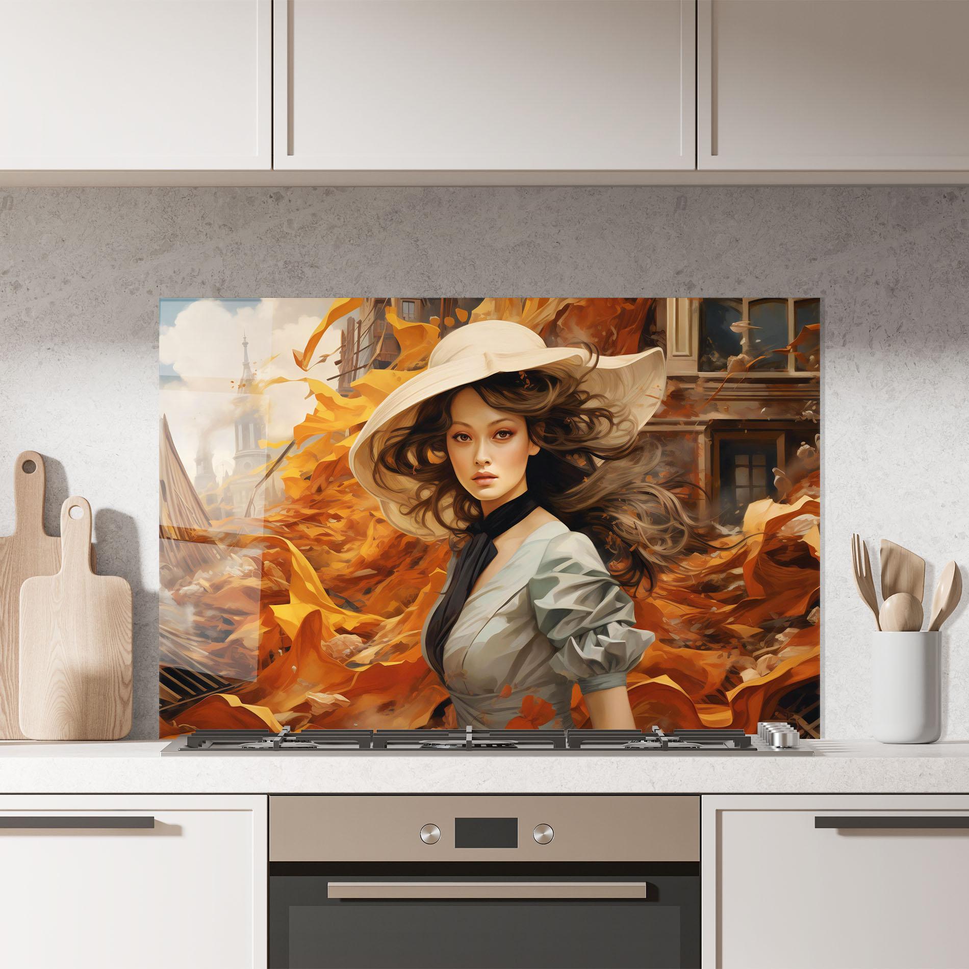 Panou Sticla Bucatarie Vintage Outfit On Orange mockup 7