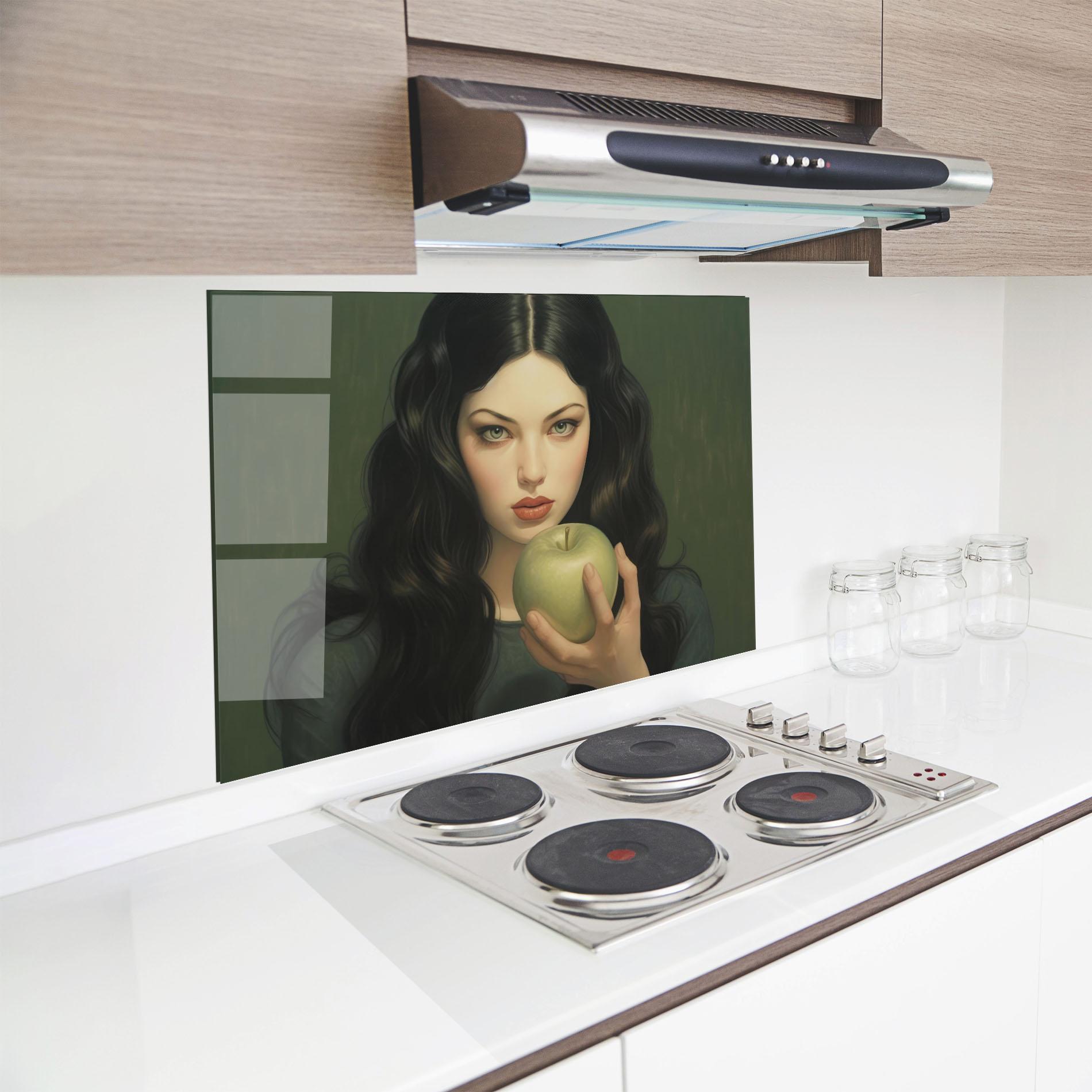 Panou Sticla Bucatarie Green Apple Painting mockup 8