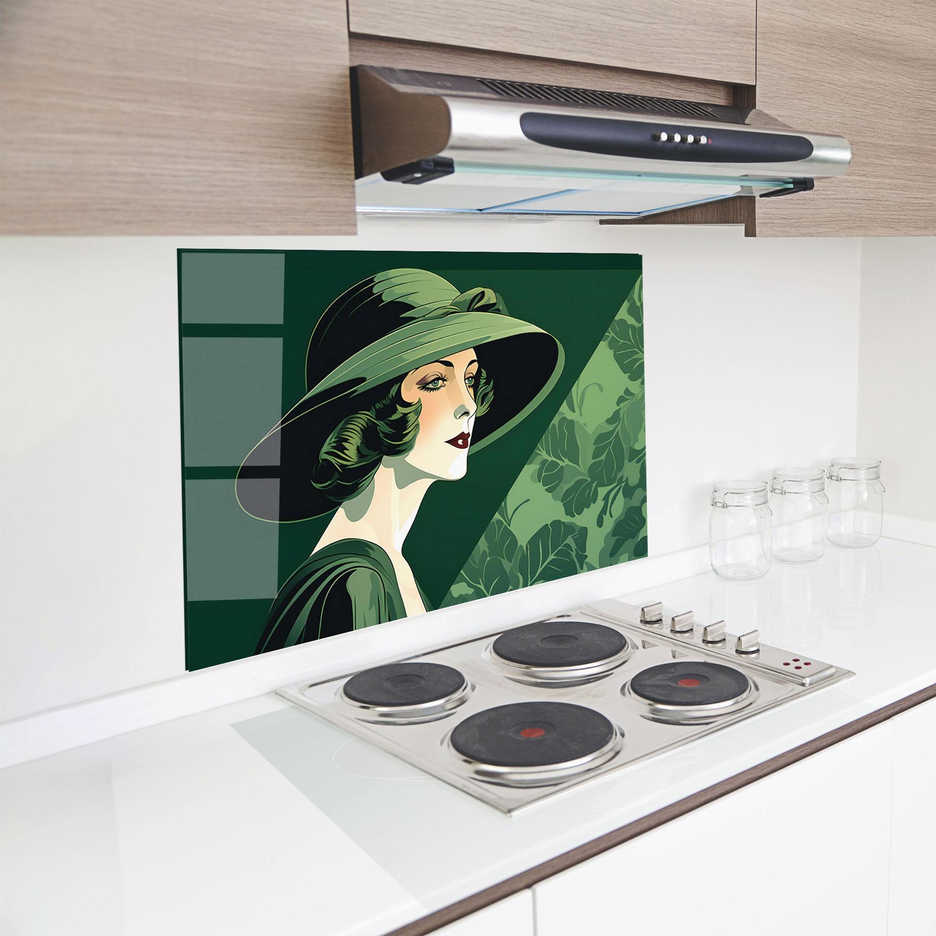 Panou Sticla Bucatarie Green Woman Painting mockup 8