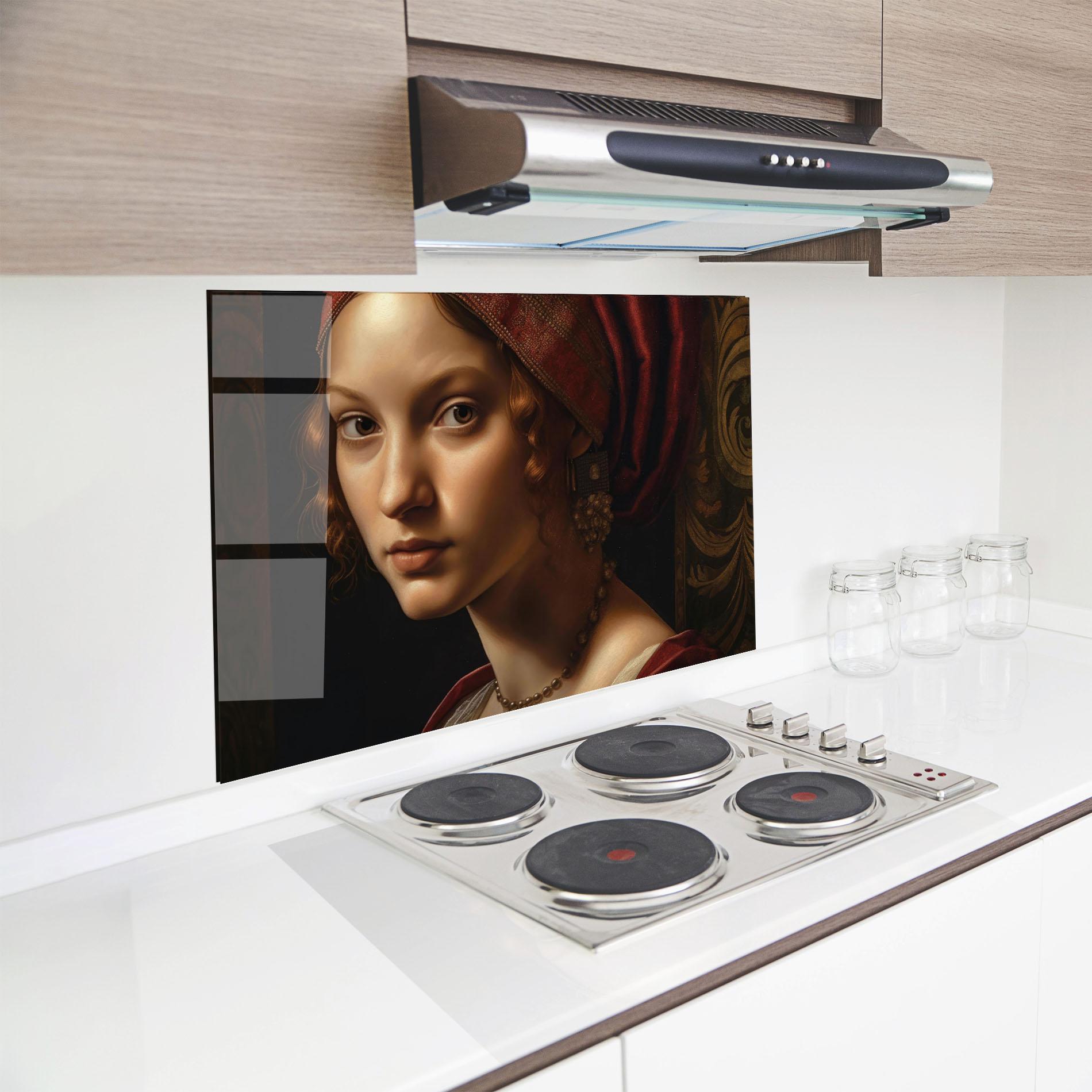 Panou Sticla Bucatarie Red Hair Woman Art mockup 8