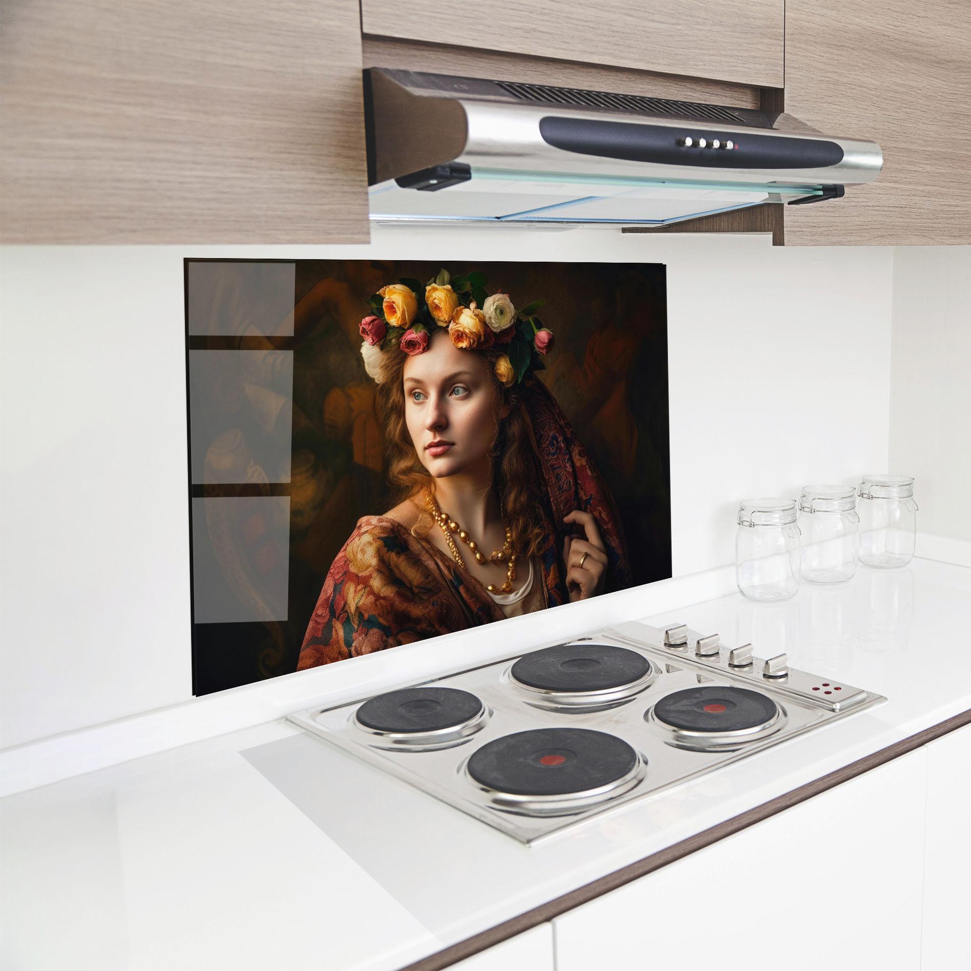 Panou Sticla Bucatarie Renaissance Woman mockup 8