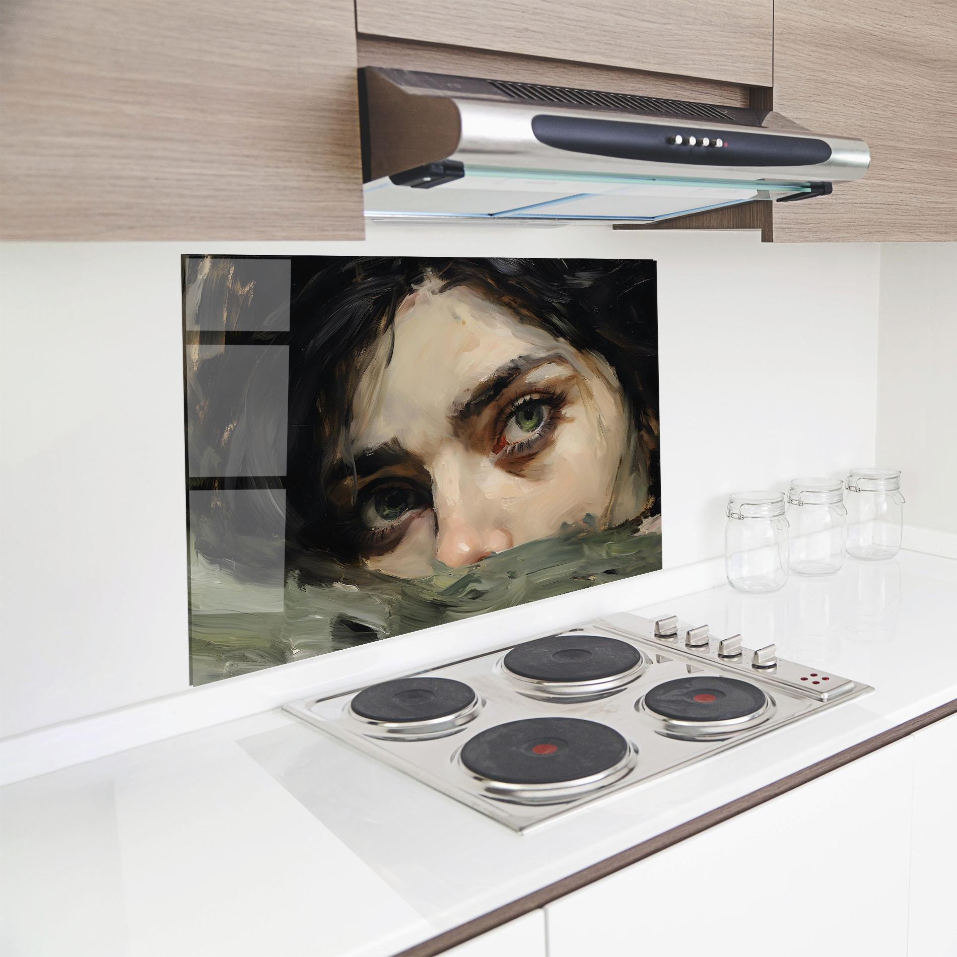 Panou Sticla Bucatarie Vintage Green Eyes Art mockup 8