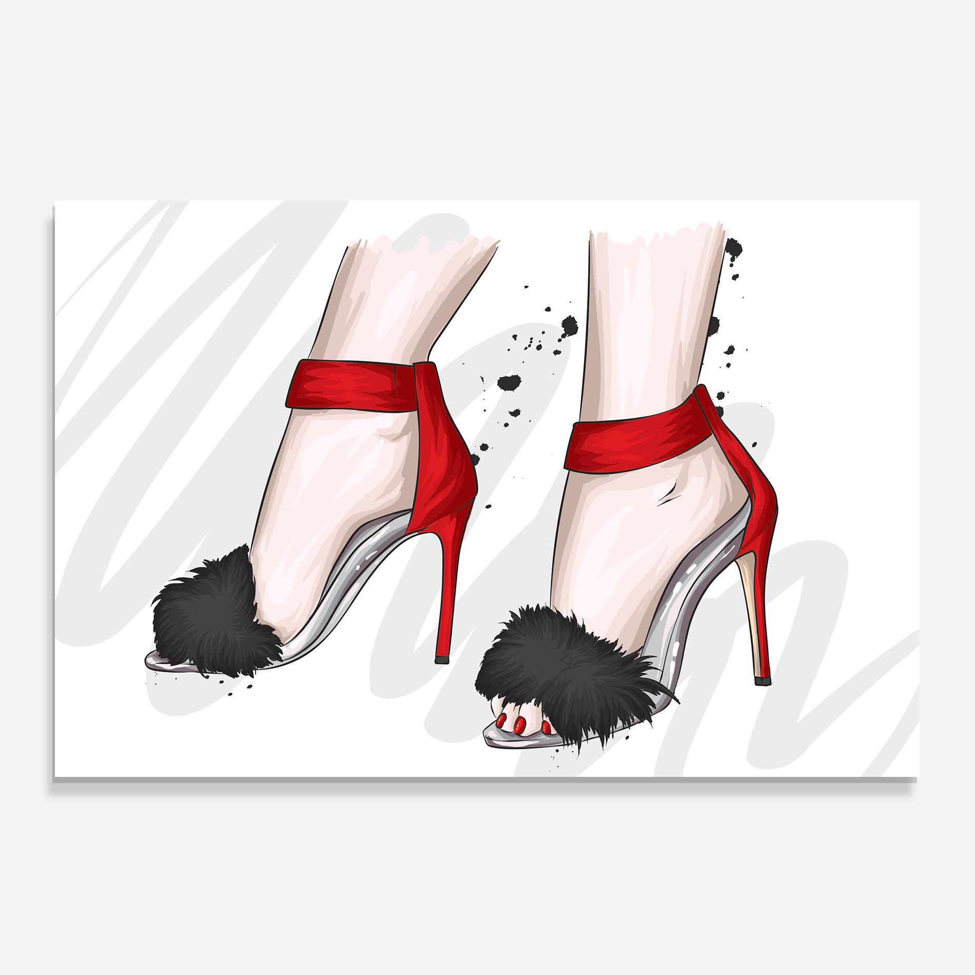 Panou Sticla Bucatarie Black Red Heels mockup 0