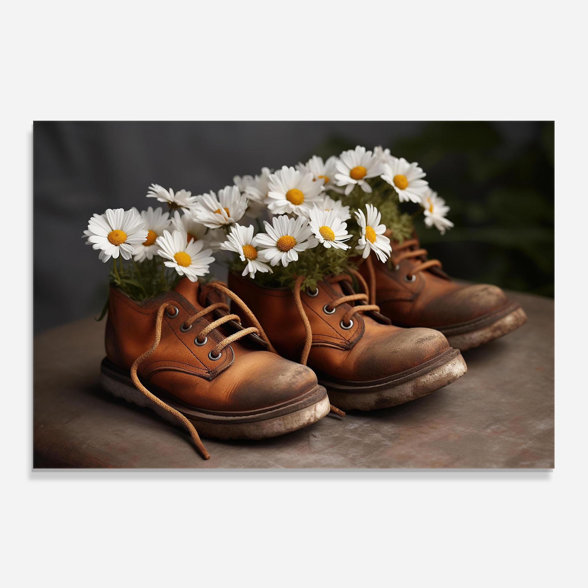 Panou Sticla Bucatarie Old Boot Flowers mockup 0