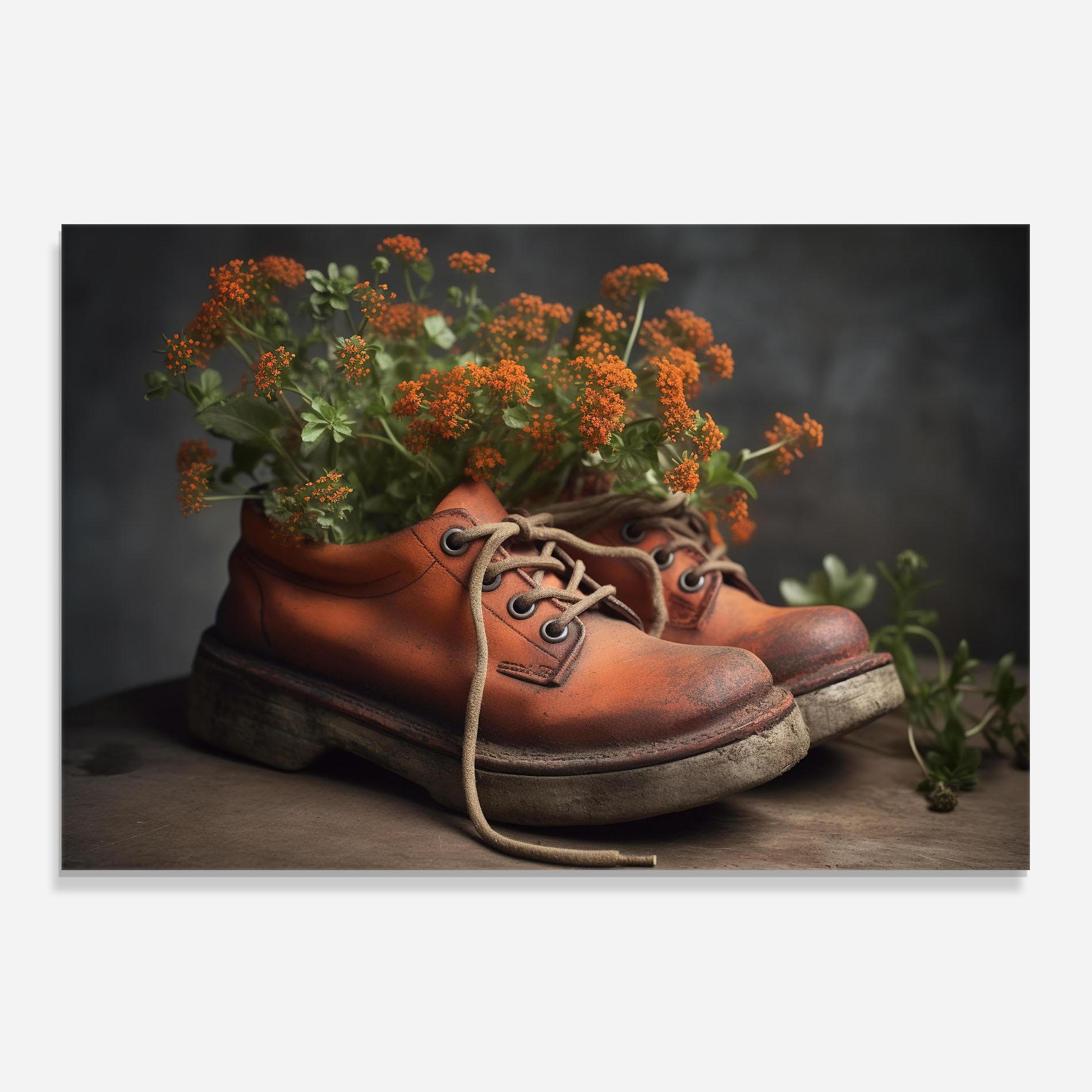 Panou Sticla Bucatarie Old Boot Spring Flowers mockup 0
