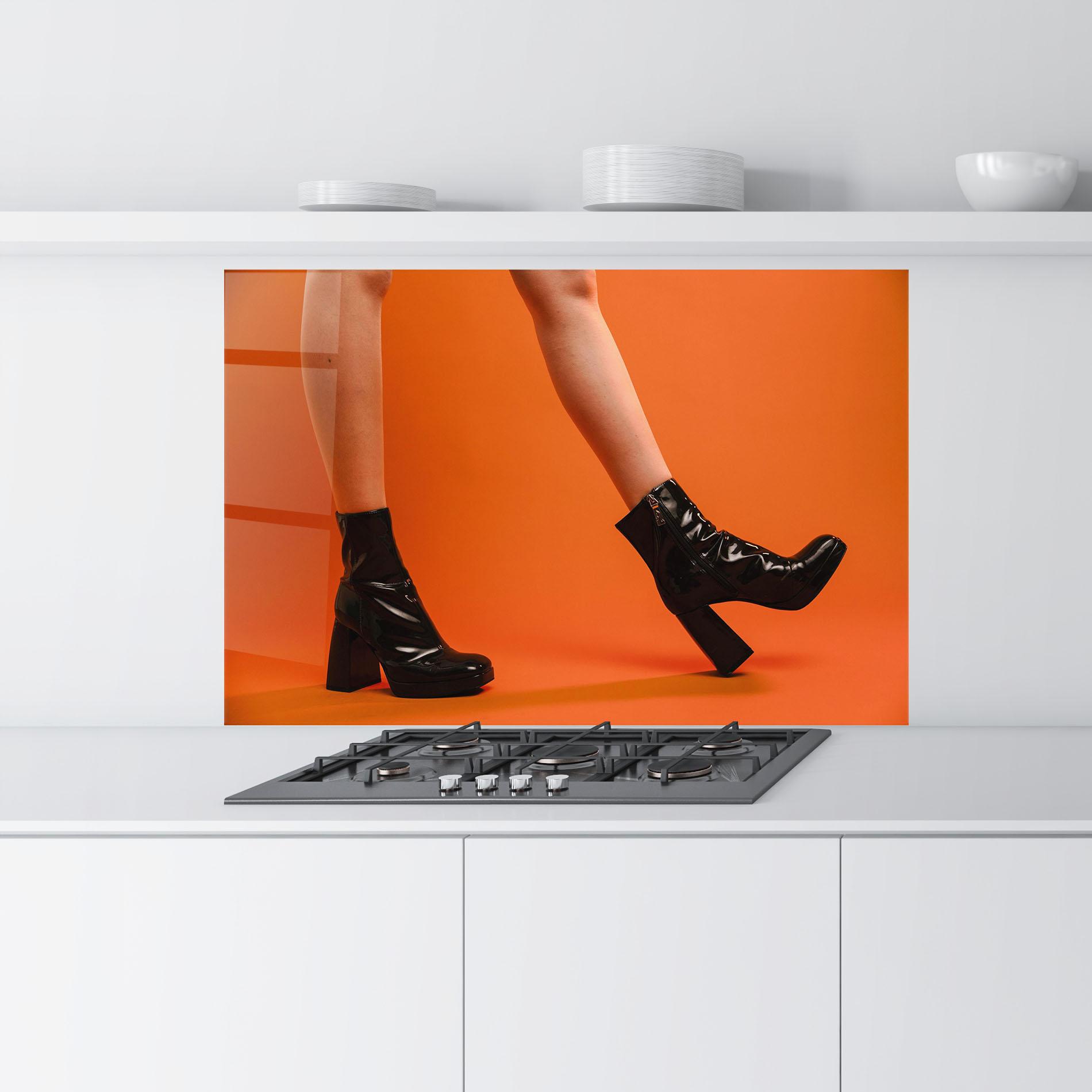 Panou Sticla Bucatarie Black Boots On Orange mockup 9