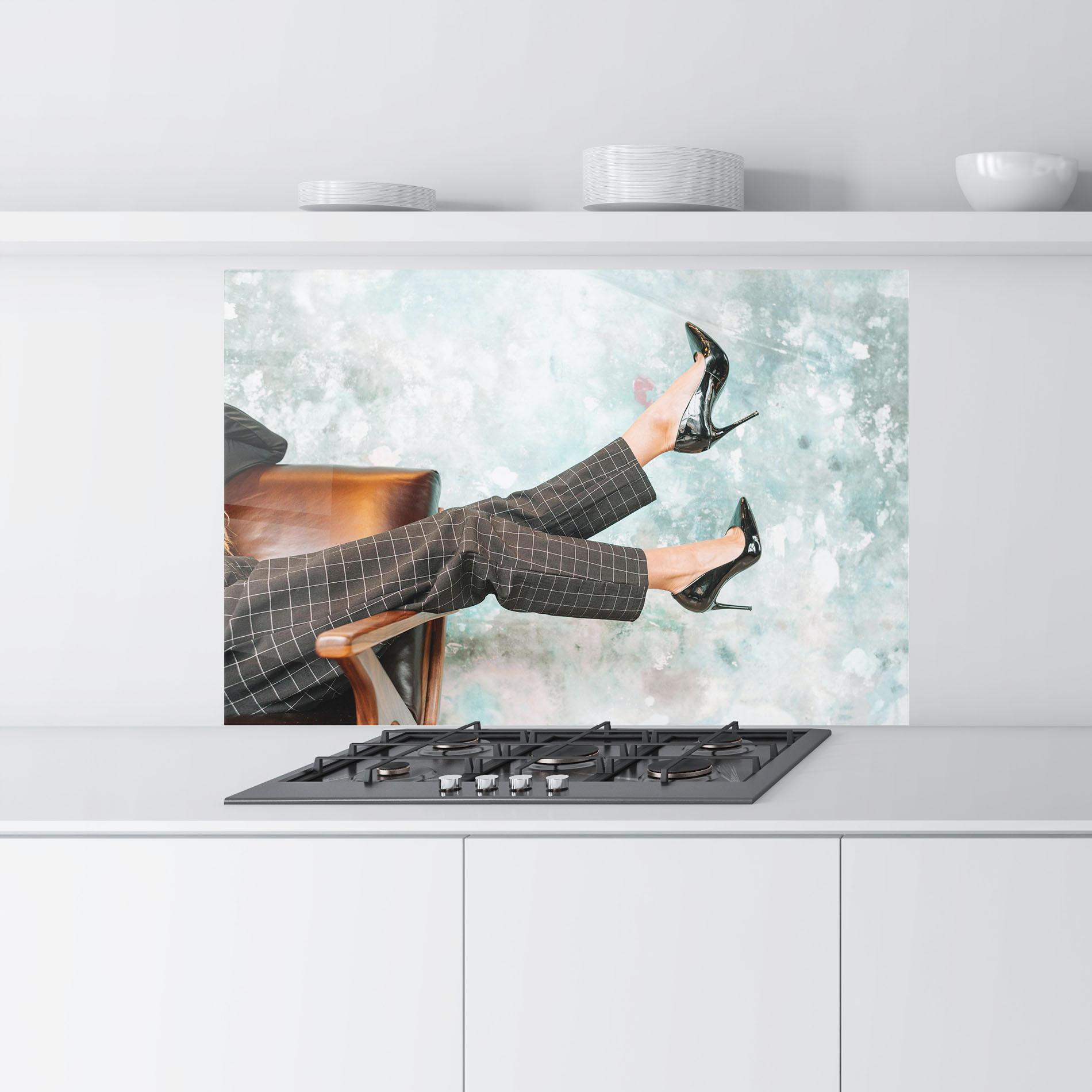 Panou Sticla Bucatarie Black Shoes On Chair mockup 9