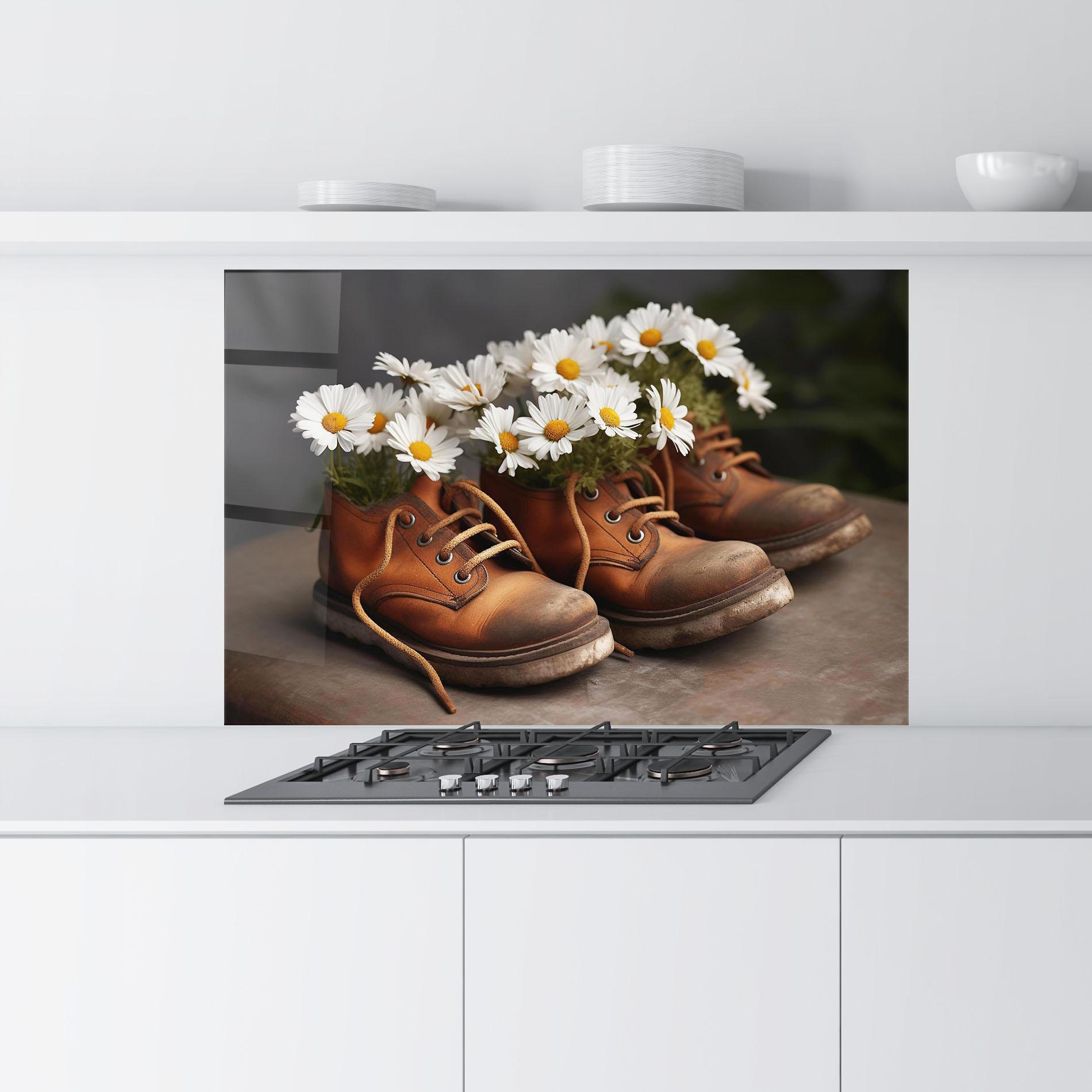 Panou Sticla Bucatarie Old Boot Flowers mockup 9