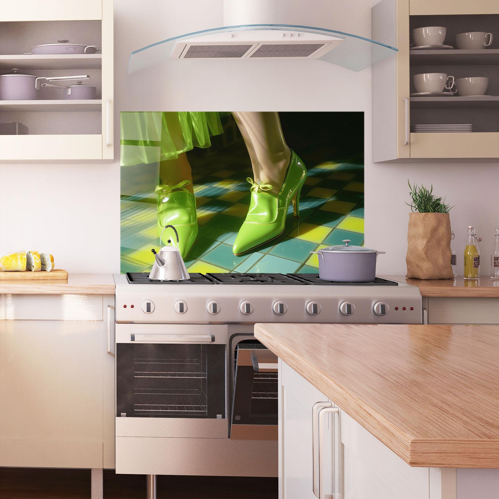 Panou Sticla Bucatarie Green Elegant Shoes mockup 1