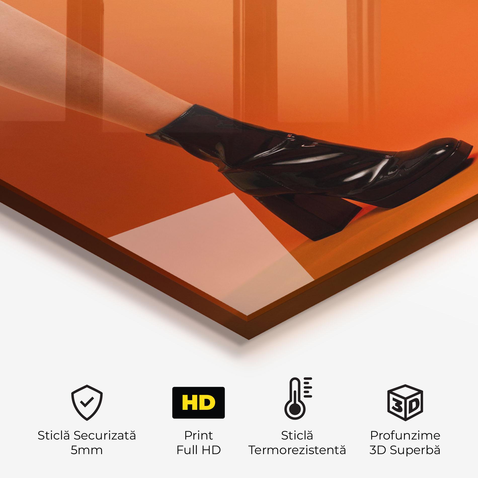 Panou Sticla Bucatarie Black Boots On Orange mockup 2