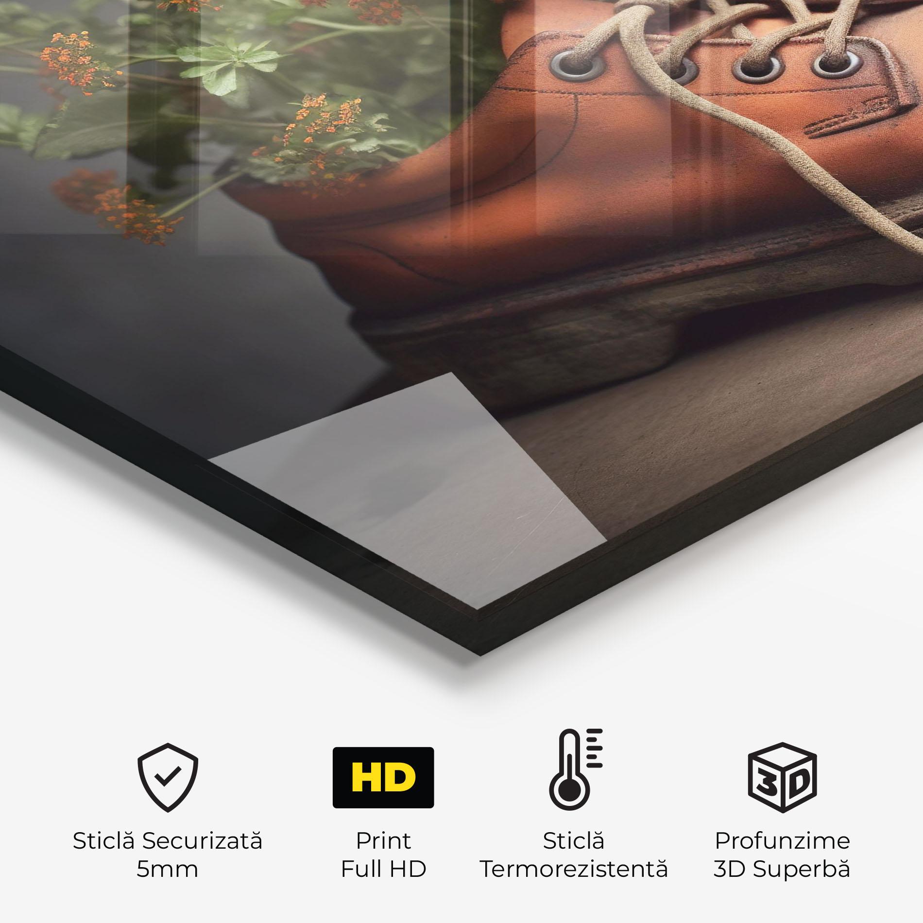 Panou Sticla Bucatarie Old Boot Spring Flowers mockup 2