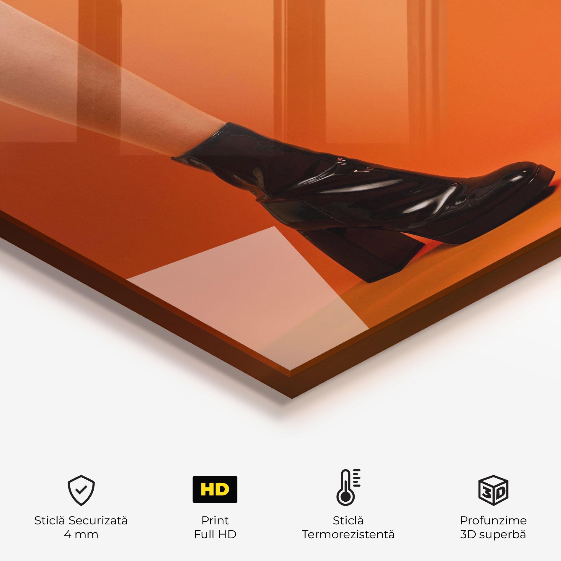 Panou Sticla Bucatarie Black Boots On Orange mockup 2