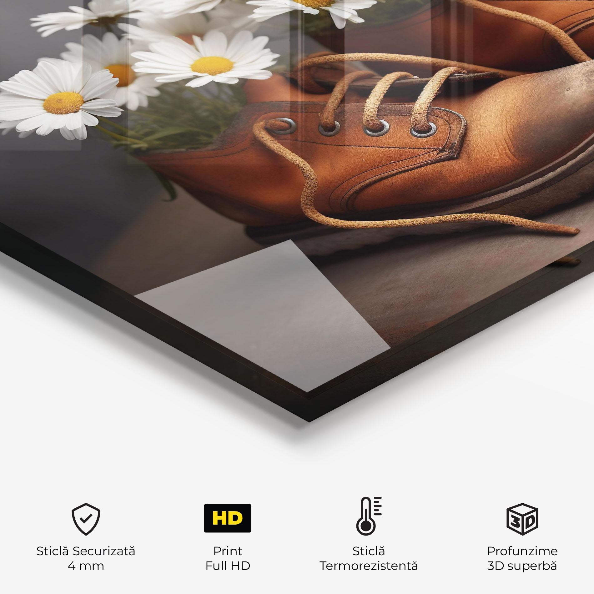 Panou Sticla Bucatarie Old Boot Flowers mockup 2