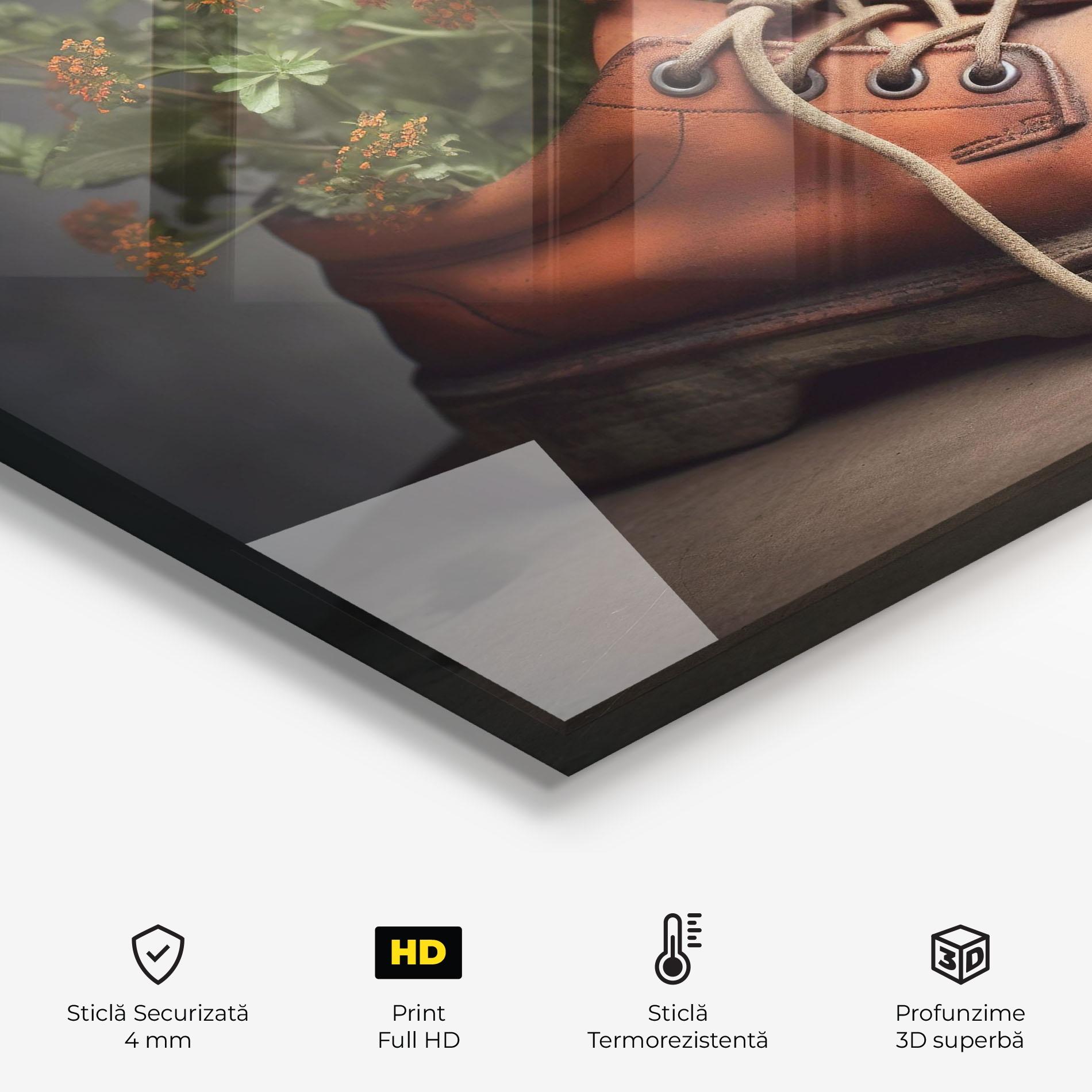 Panou Sticla Bucatarie Old Boot Spring Flowers mockup 2