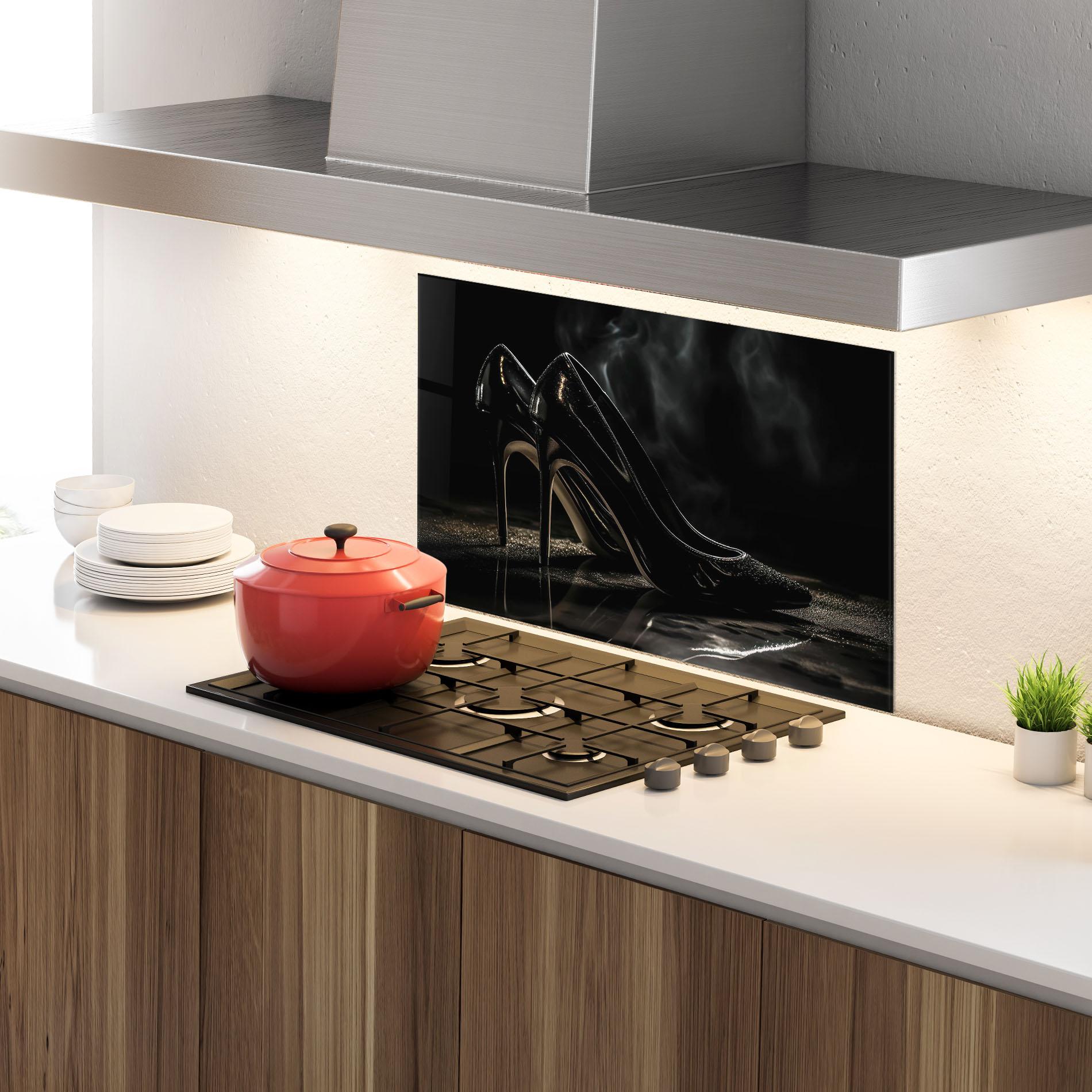 Panou Sticla Bucatarie Black Leather Shoes mockup 4