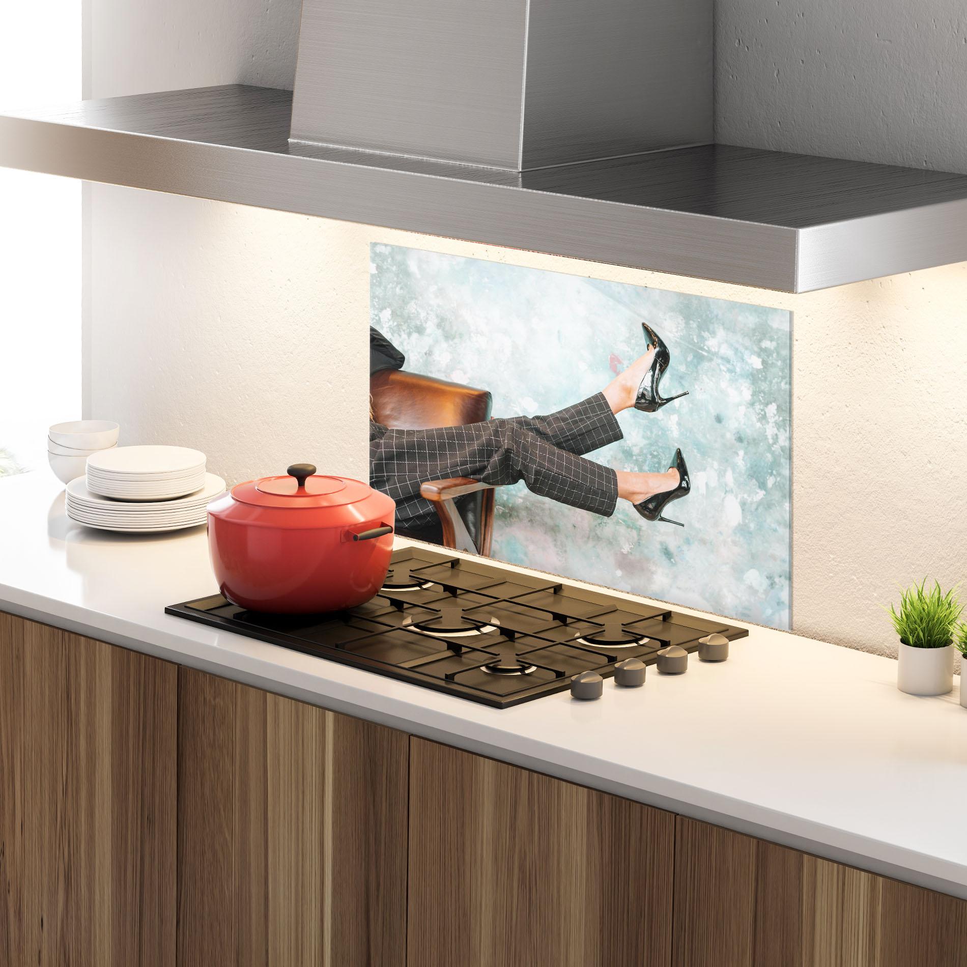 Panou Sticla Bucatarie Black Shoes On Chair mockup 4