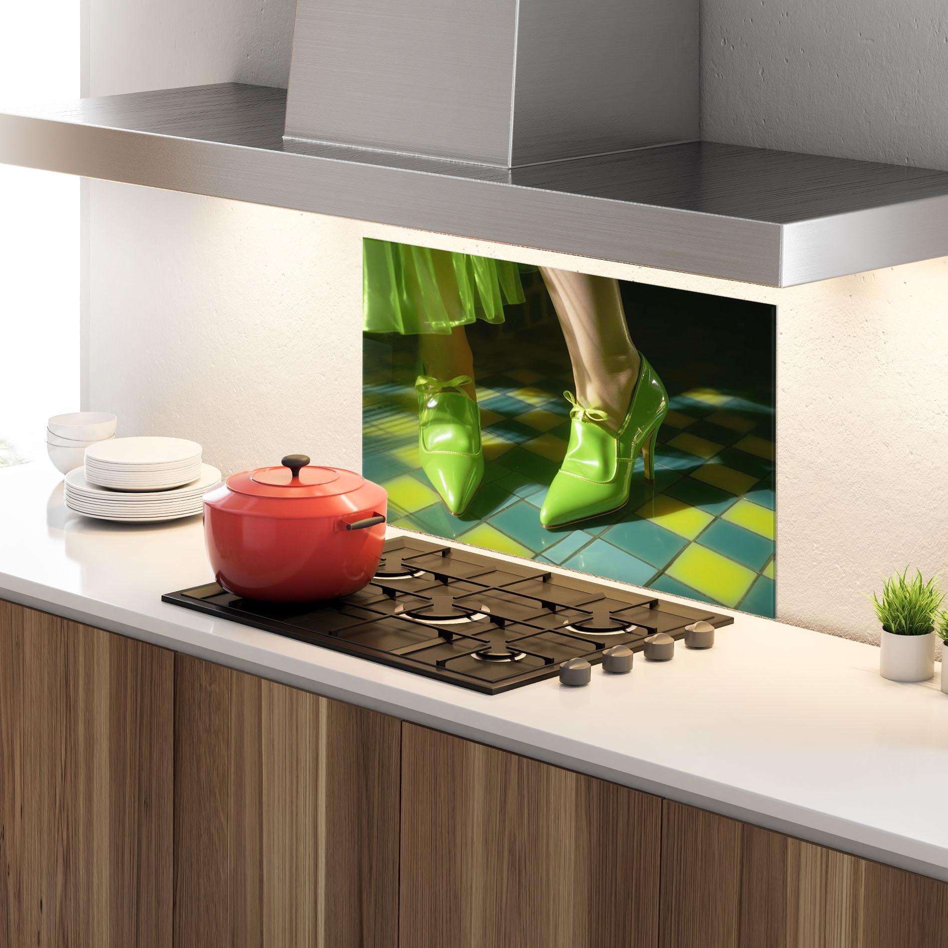 Panou Sticla Bucatarie Green Elegant Shoes mockup 4