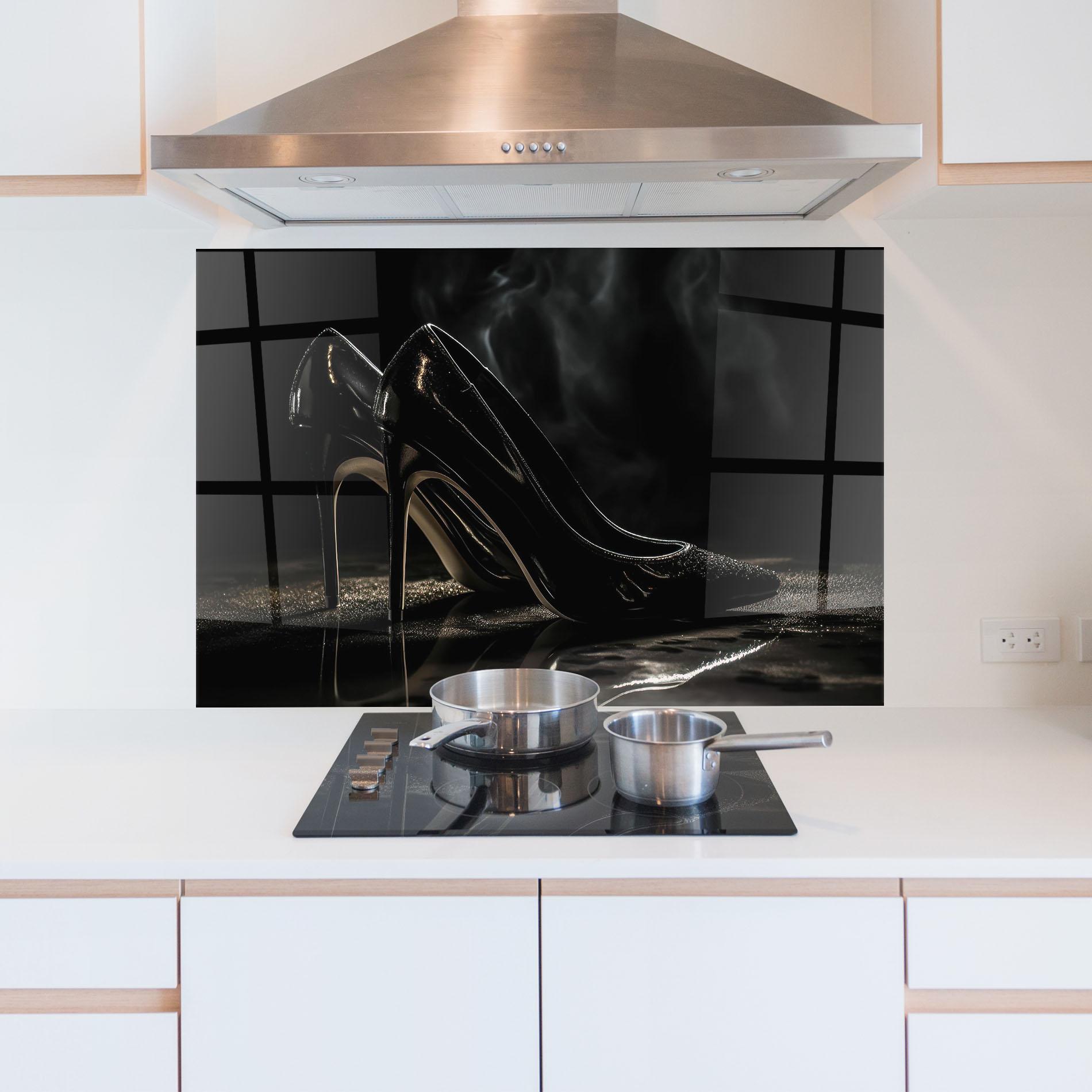 Panou Sticla Bucatarie Black Leather Shoes mockup 5