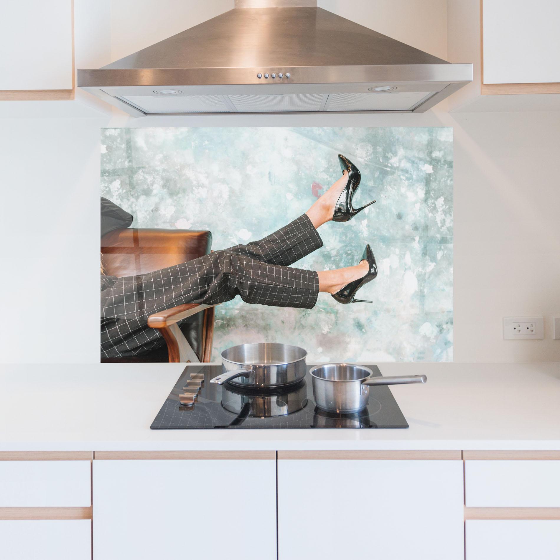 Panou Sticla Bucatarie Black Shoes On Chair mockup 5