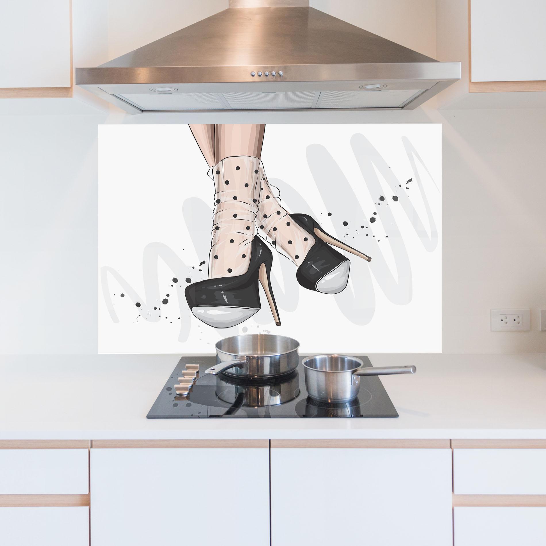 Panou Sticla Bucatarie Cute Black Heels Art mockup 5