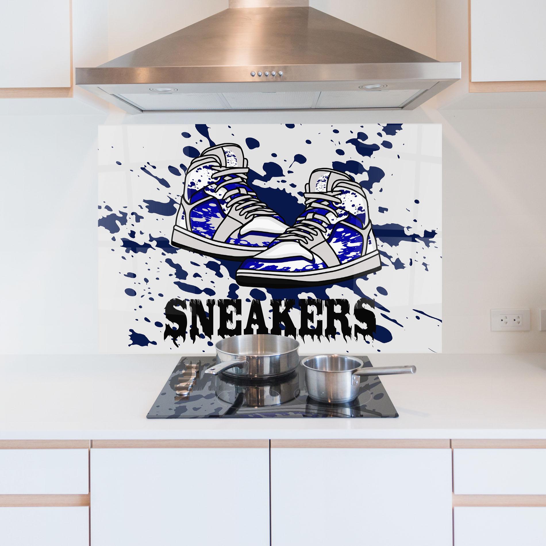 Panou Sticla Bucatarie Dark Blue Sneakers mockup 5