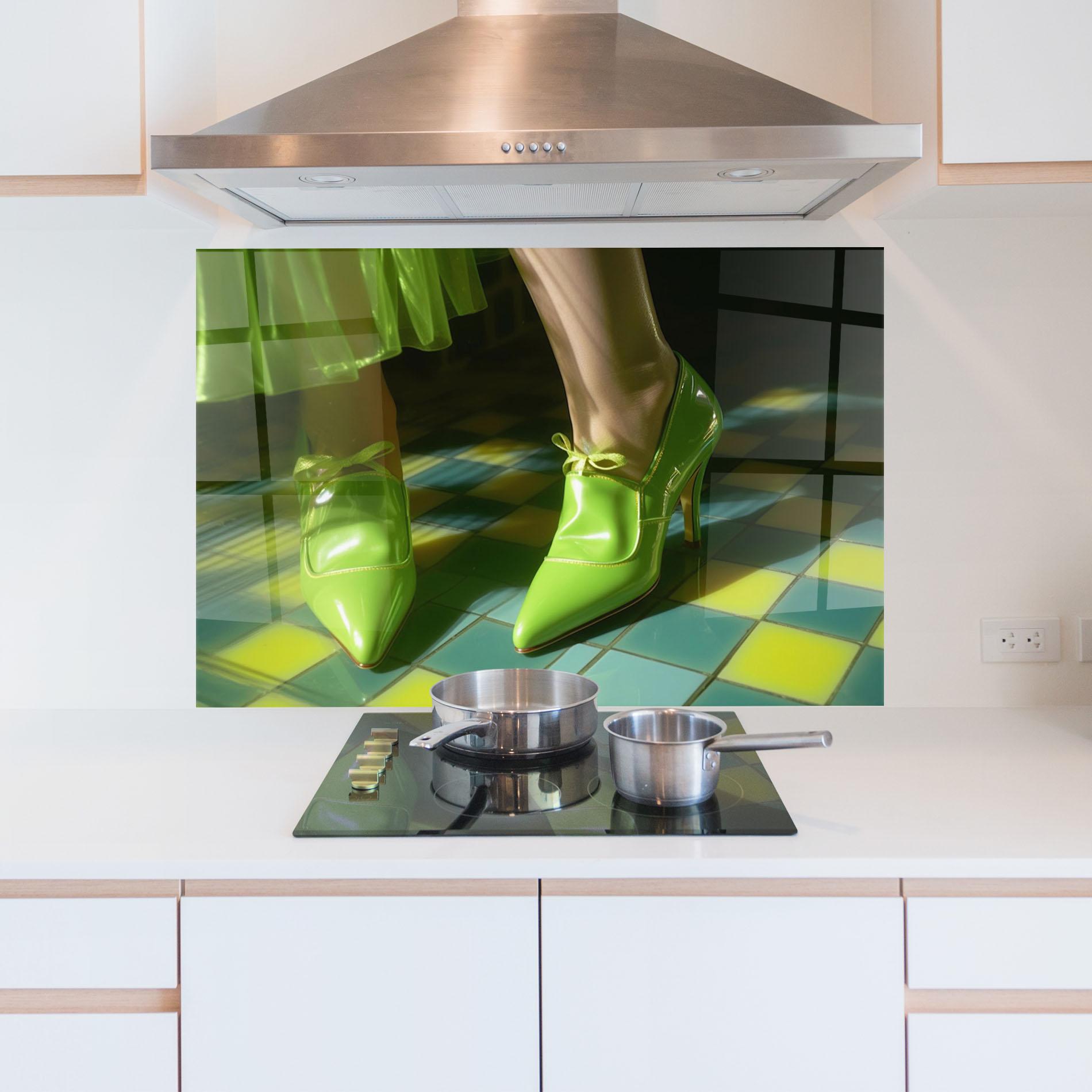 Panou Sticla Bucatarie Green Elegant Shoes mockup 5