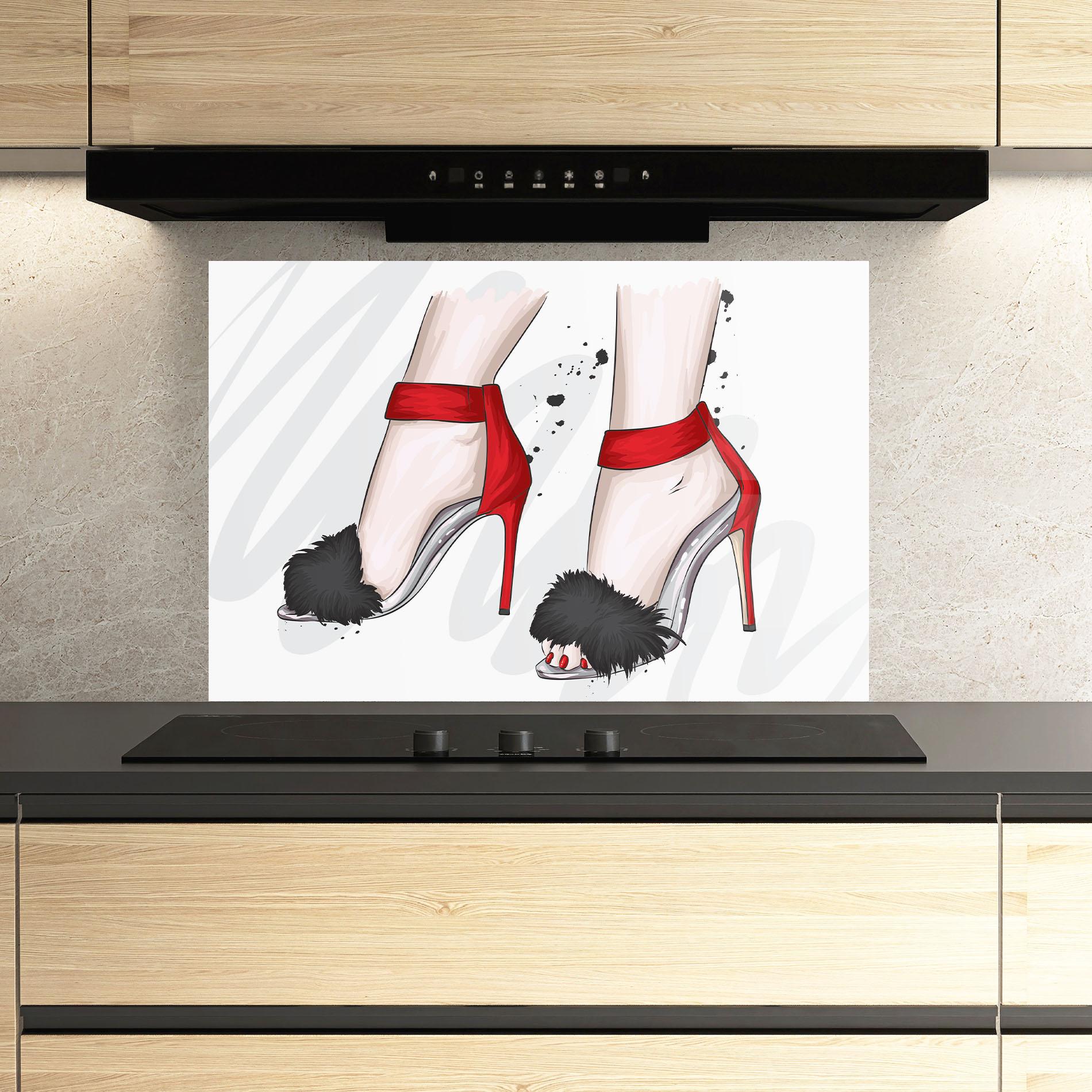 Panou Sticla Bucatarie Black Red Heels mockup 3