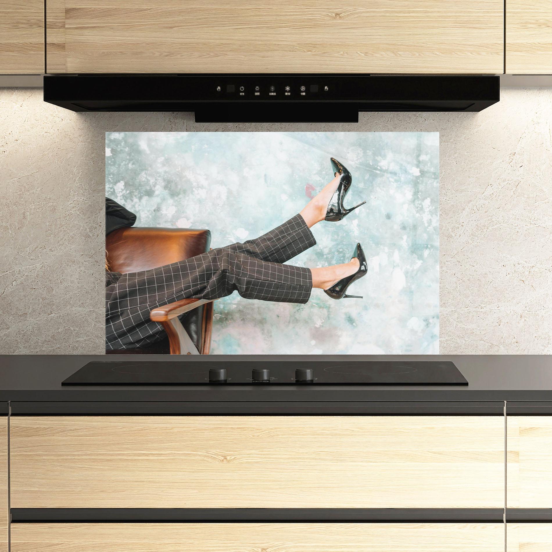 Panou Sticla Bucatarie Black Shoes On Chair mockup 3