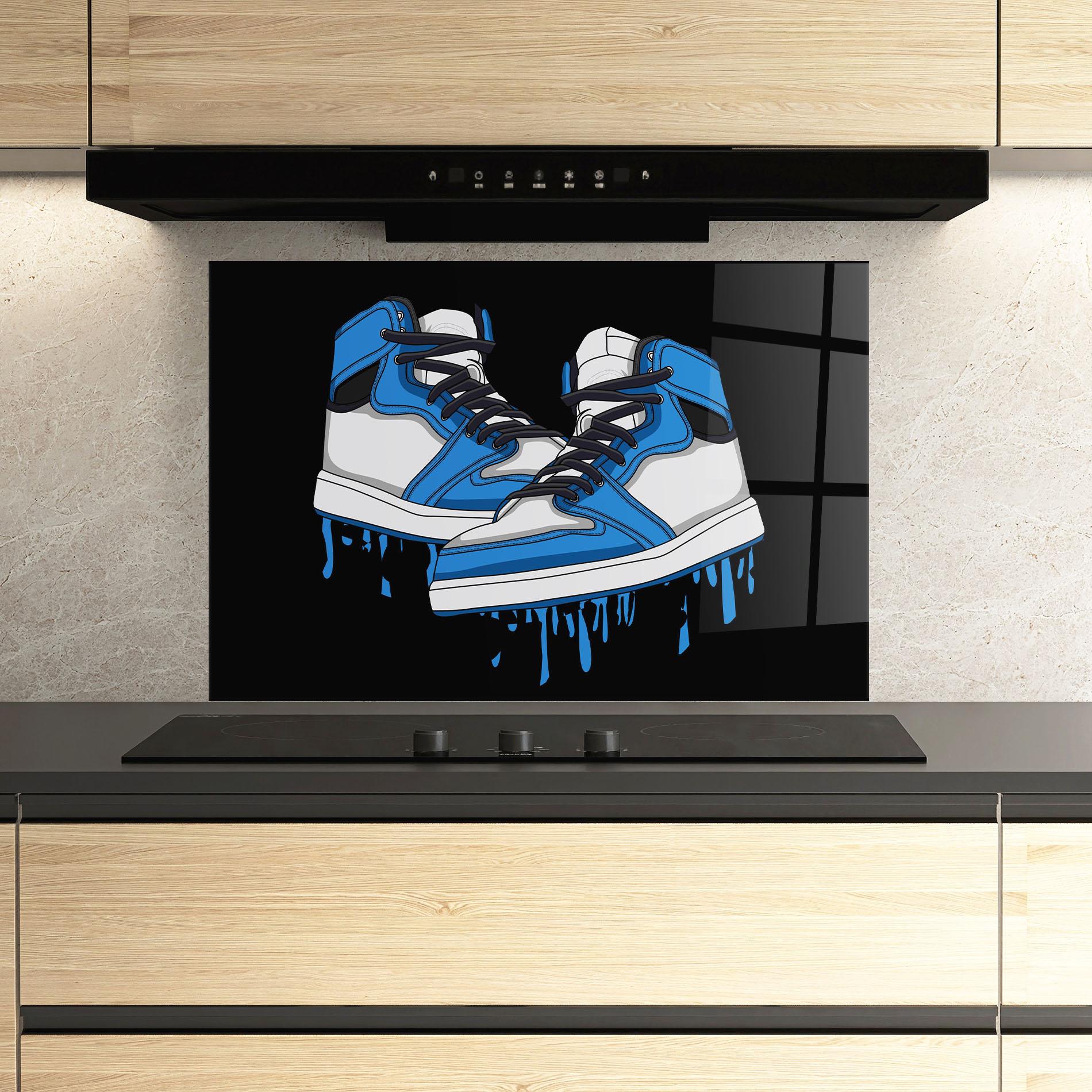 Panou Sticla Bucatarie Blue White Shoes mockup 3