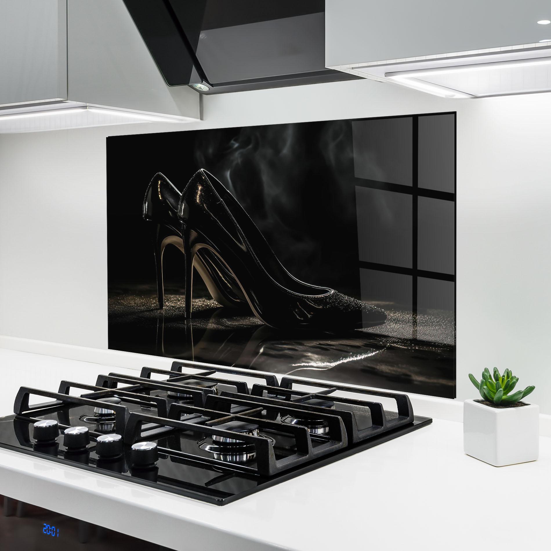 Panou Sticla Bucatarie Black Leather Shoes mockup 6