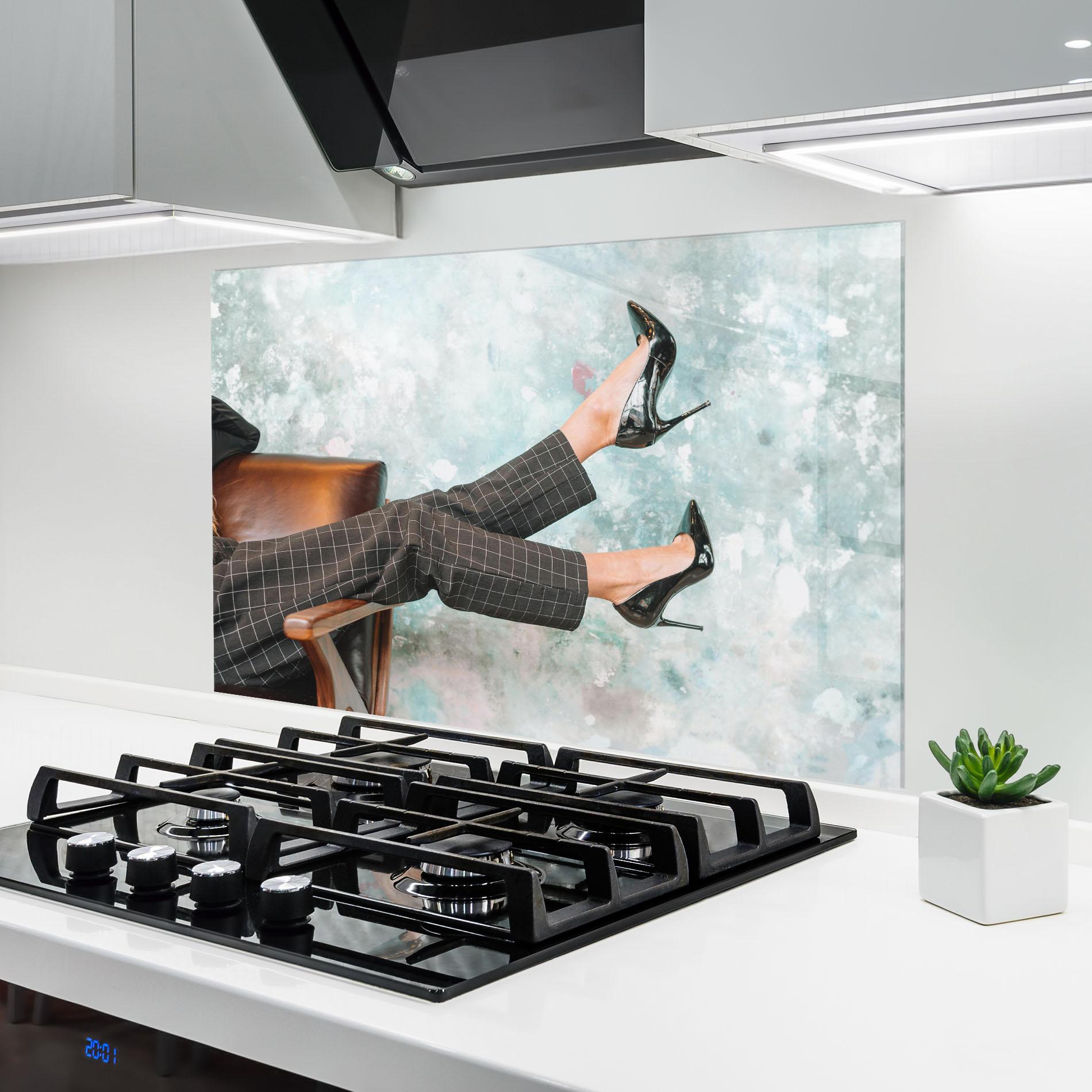 Panou Sticla Bucatarie Black Shoes On Chair mockup 6