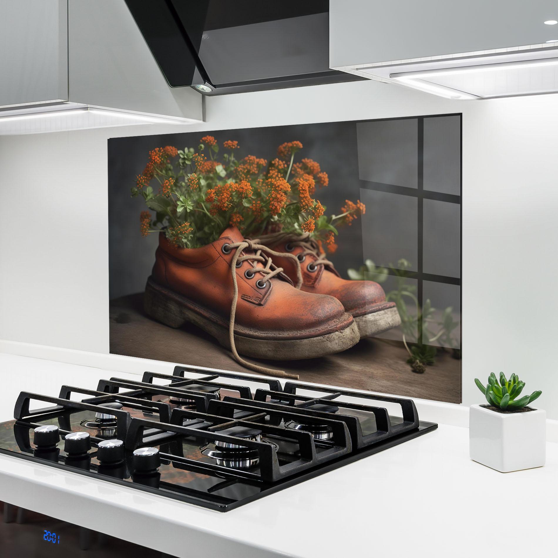 Panou Sticla Bucatarie Old Boot Spring Flowers mockup 6