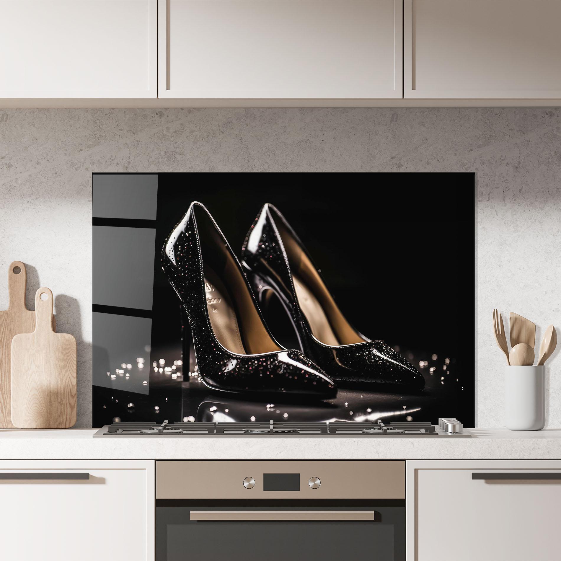 Panou Sticla Bucatarie Black Leather Shoe mockup 7