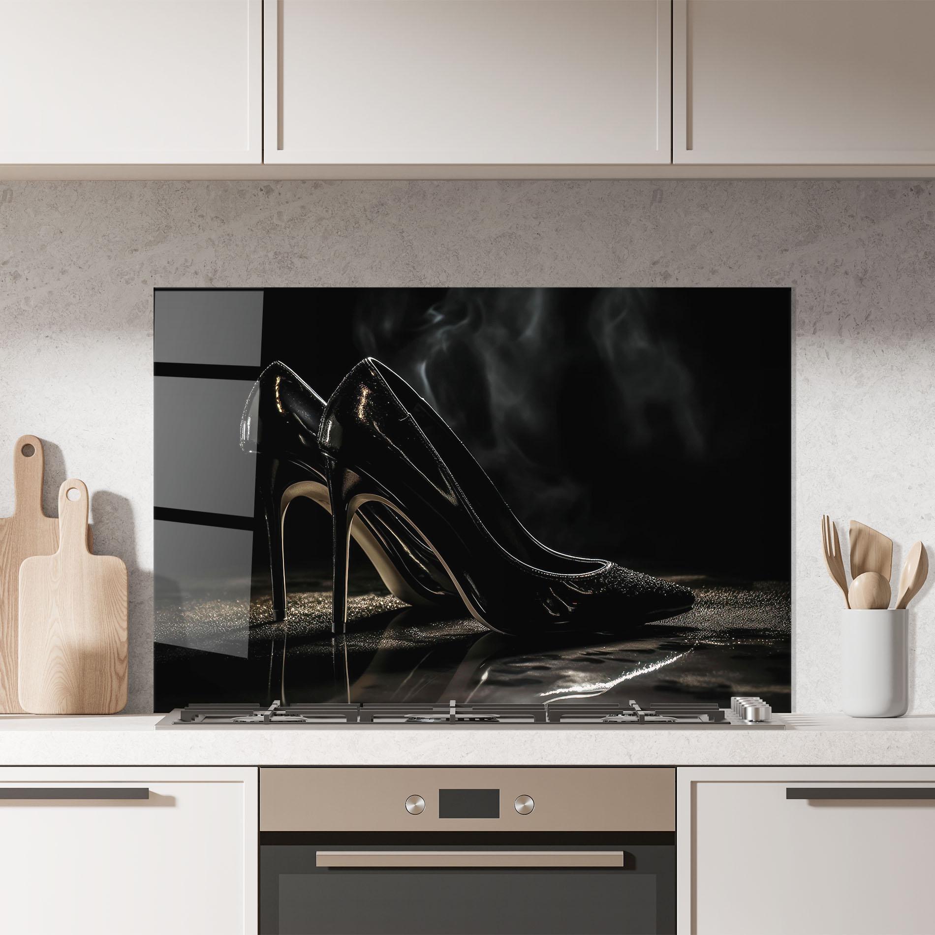 Panou Sticla Bucatarie Black Leather Shoes mockup 7