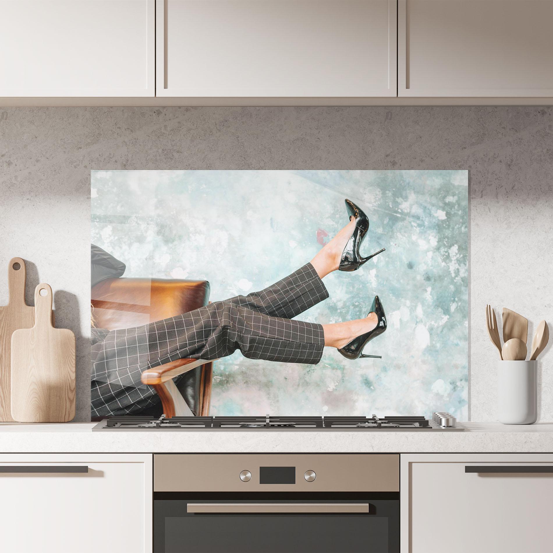 Panou Sticla Bucatarie Black Shoes On Chair mockup 7