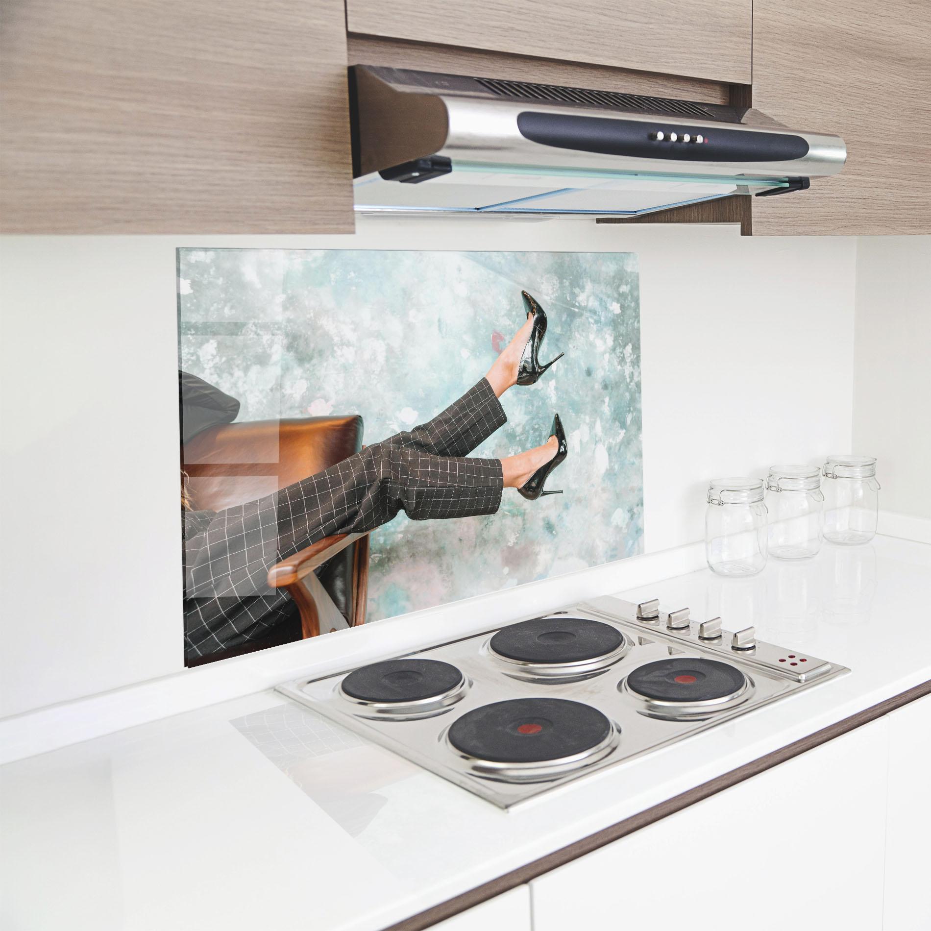 Panou Sticla Bucatarie Black Shoes On Chair mockup 8