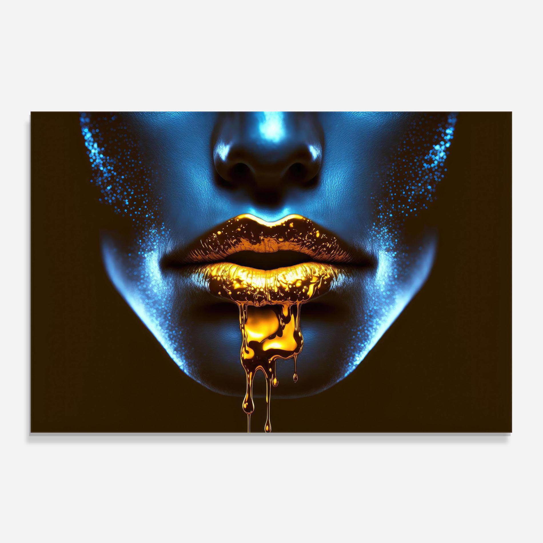 Panou Sticla Bucatarie Blue Gold Lips mockup 0