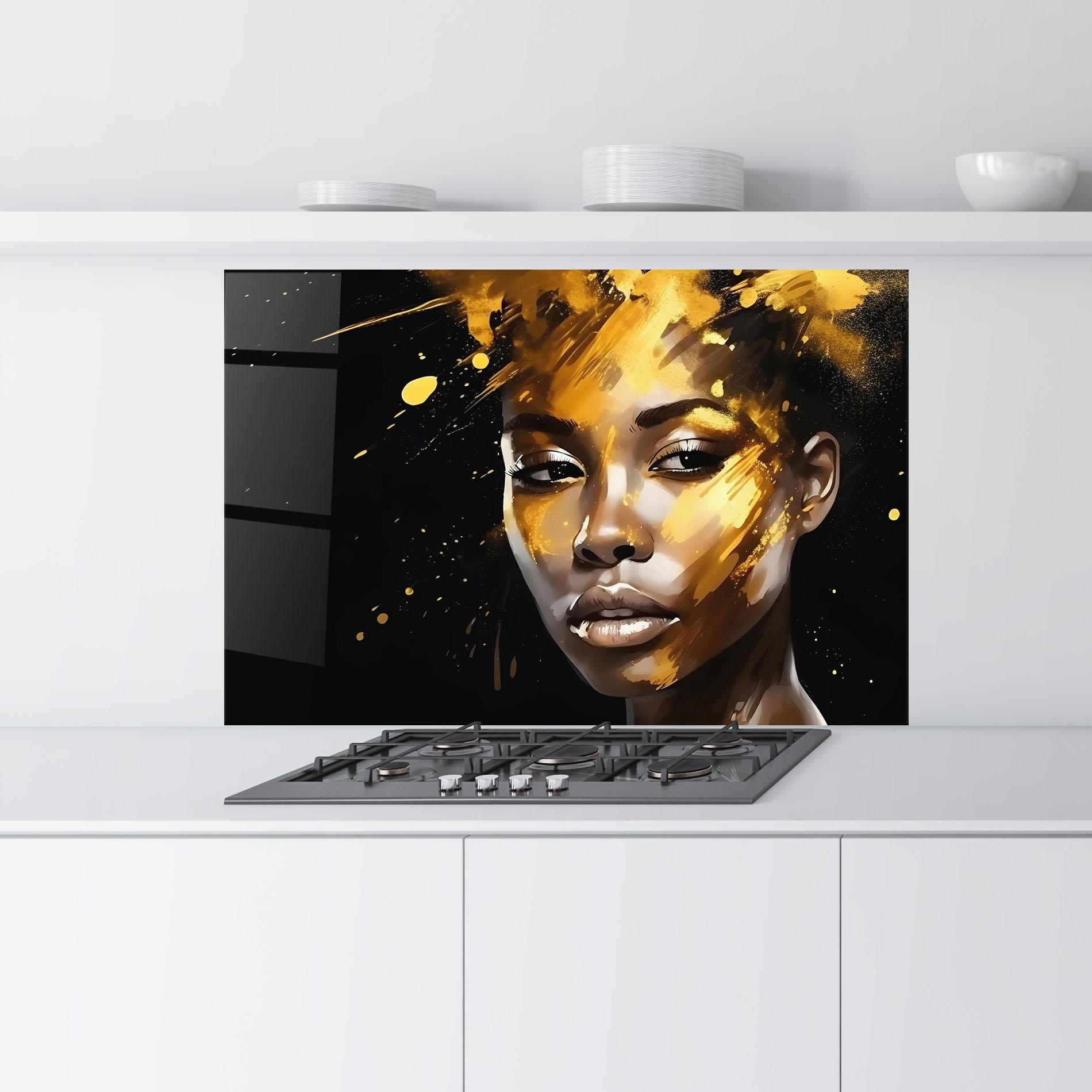 Panou Sticla Bucatarie African Gold Woman mockup 9