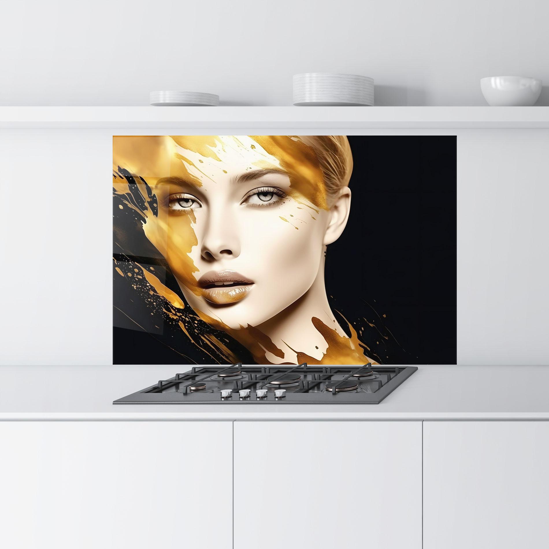 Panou Sticla Bucatarie Blonde Gold Woman mockup 9